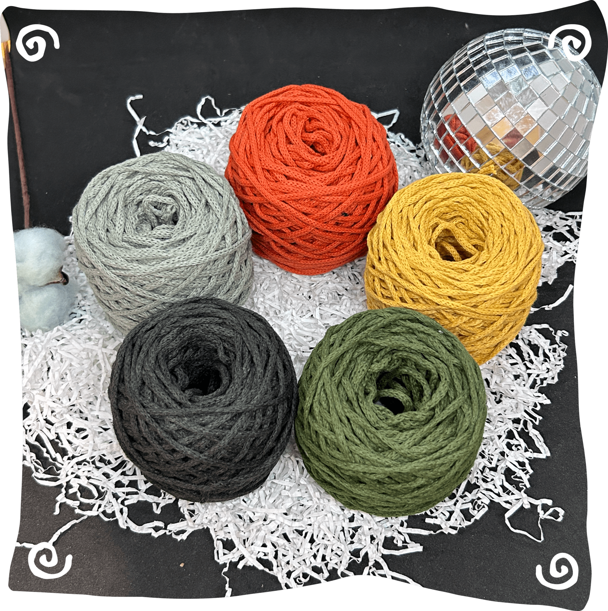 Набор №5 - "Подсолнух" ХБ 3 мм клубок, 5 по 80г, 45м, цвета – 25,31,33,37,39