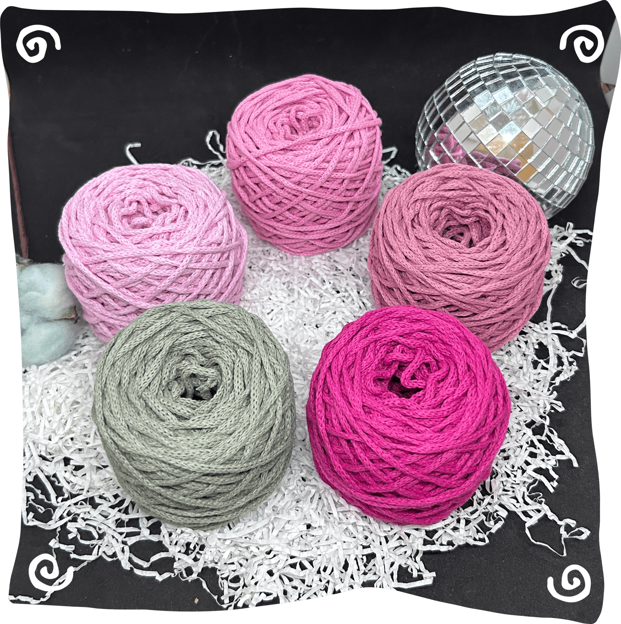 Набор №6 - "Орхидея" ХБ 3 мм клубок, 5 по 80г, 45м, цвета – 24,28,29,30,33