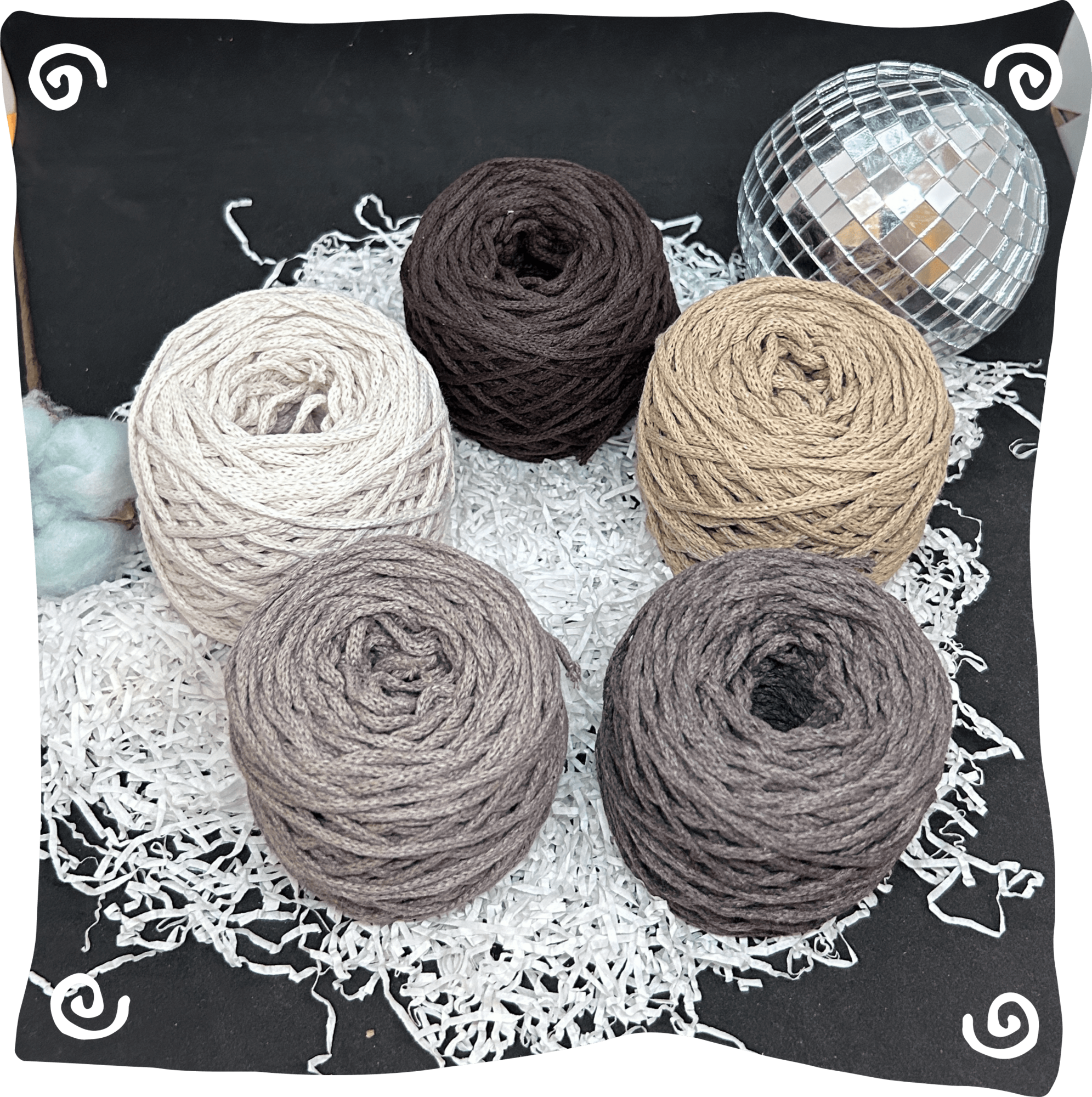 Набор №7 - "Шоколадный мюсли" ХБ 3 мм клубок, 5 по 80г, 45м, цвета – 2,4,5,6,38