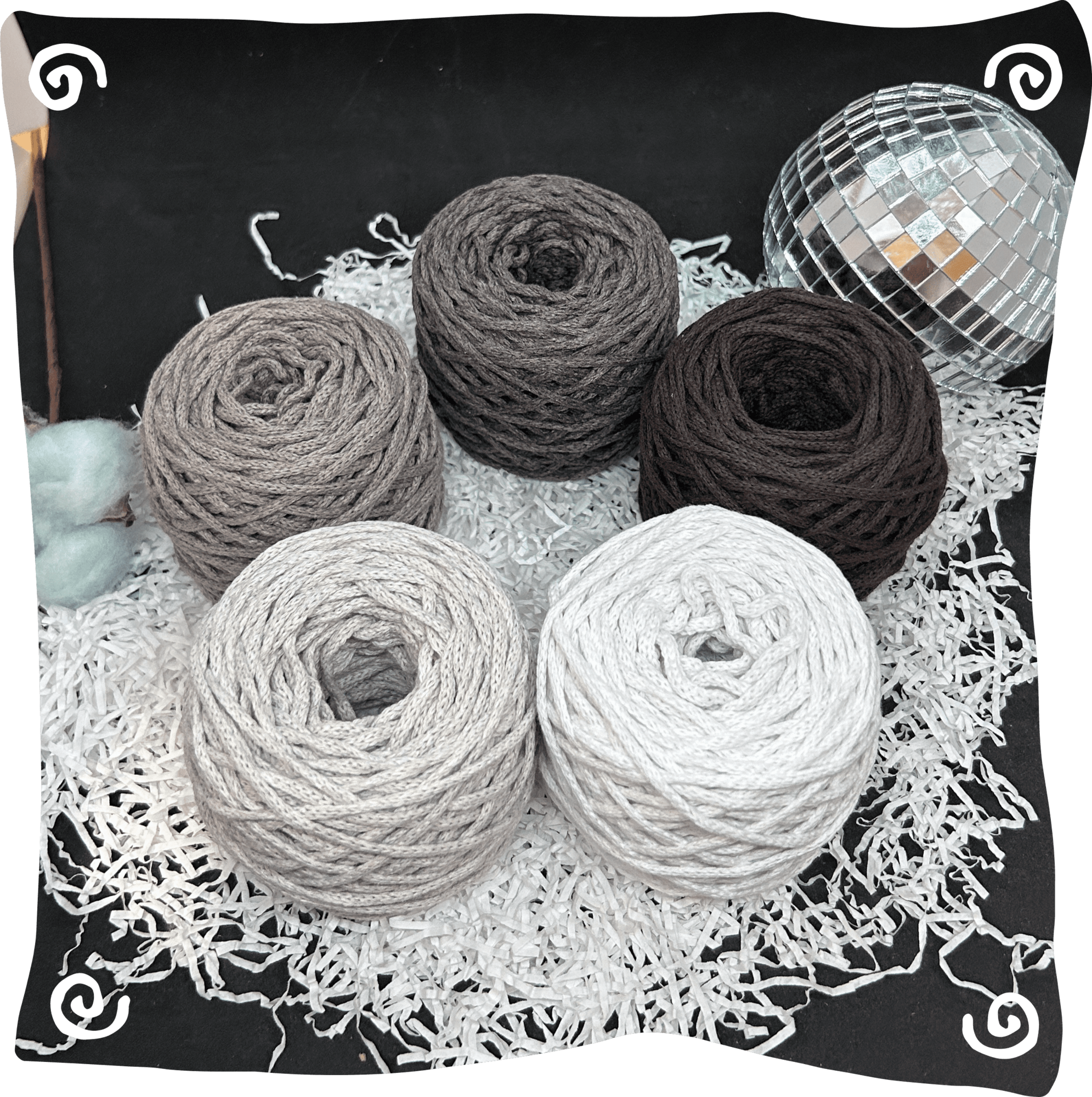 Набор №8 - "Орео с кофе" ХБ 3 мм клубок, 5 по 80г, 45м, цвета – 1,3,4,5,6