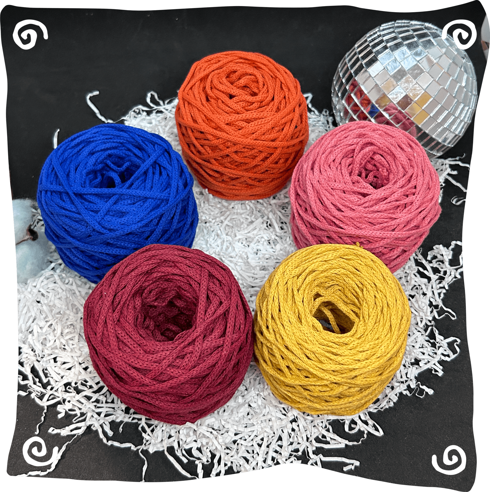 Набор №11 - "Пляж следы" ХБ 3 мм клубок, 5 по 80г, 45м, цвета – 16,25,27,36,39