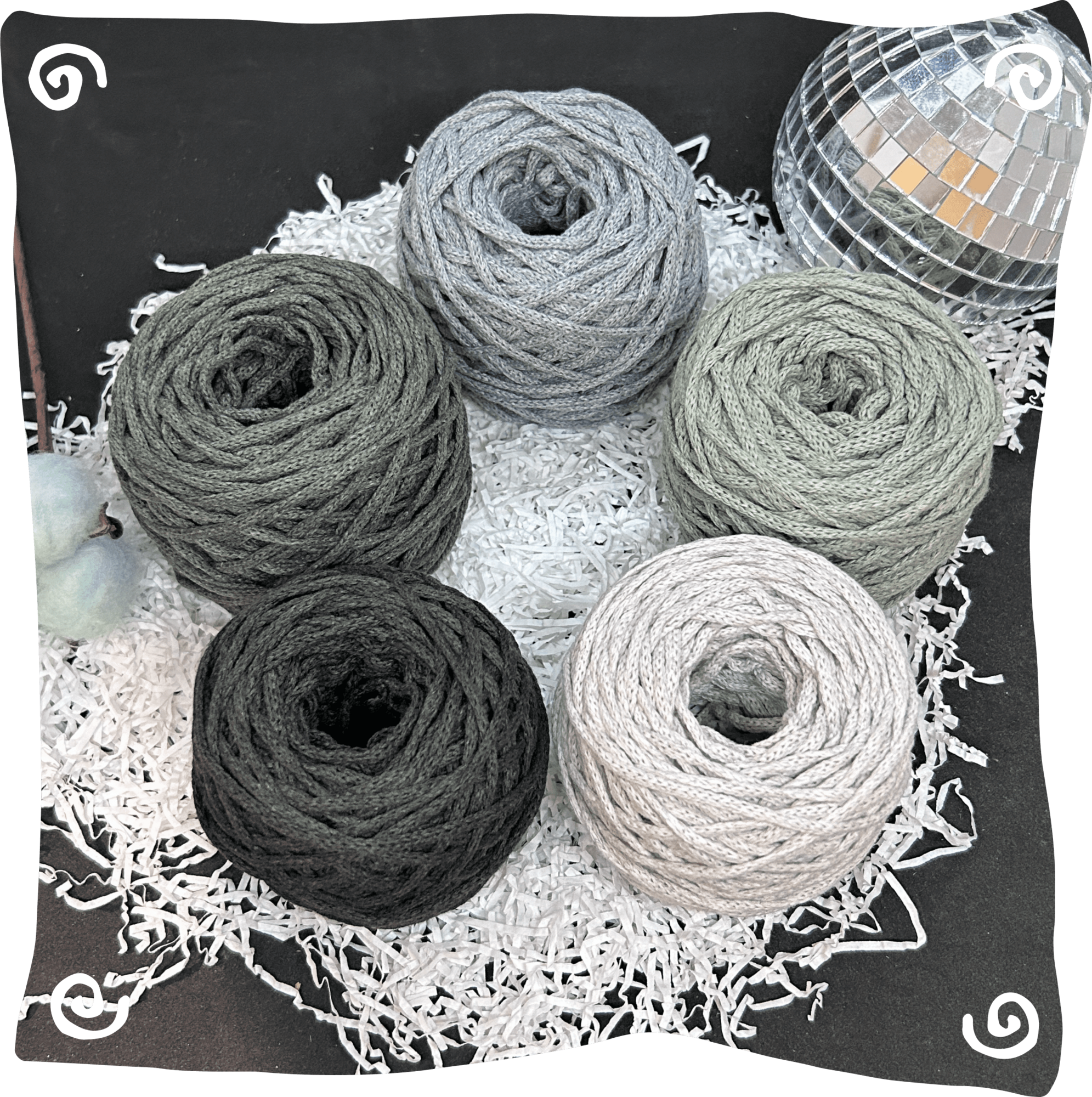 Набор №19 - "Лайм" ХБ 3 мм клубок, 5 по 80г, 45м, цвета – 3,7,31,32,33