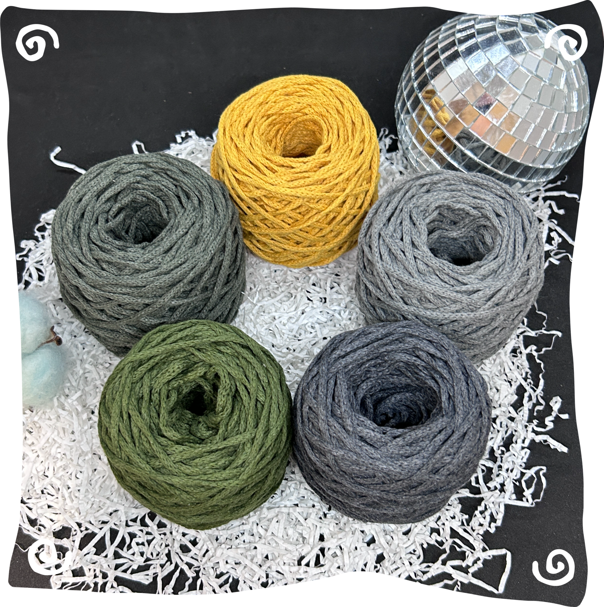 Набор №21 - "Лимон" ХБ 3 мм клубок, 5 по 80г, 45м, цвета – 8,9,32,37,39