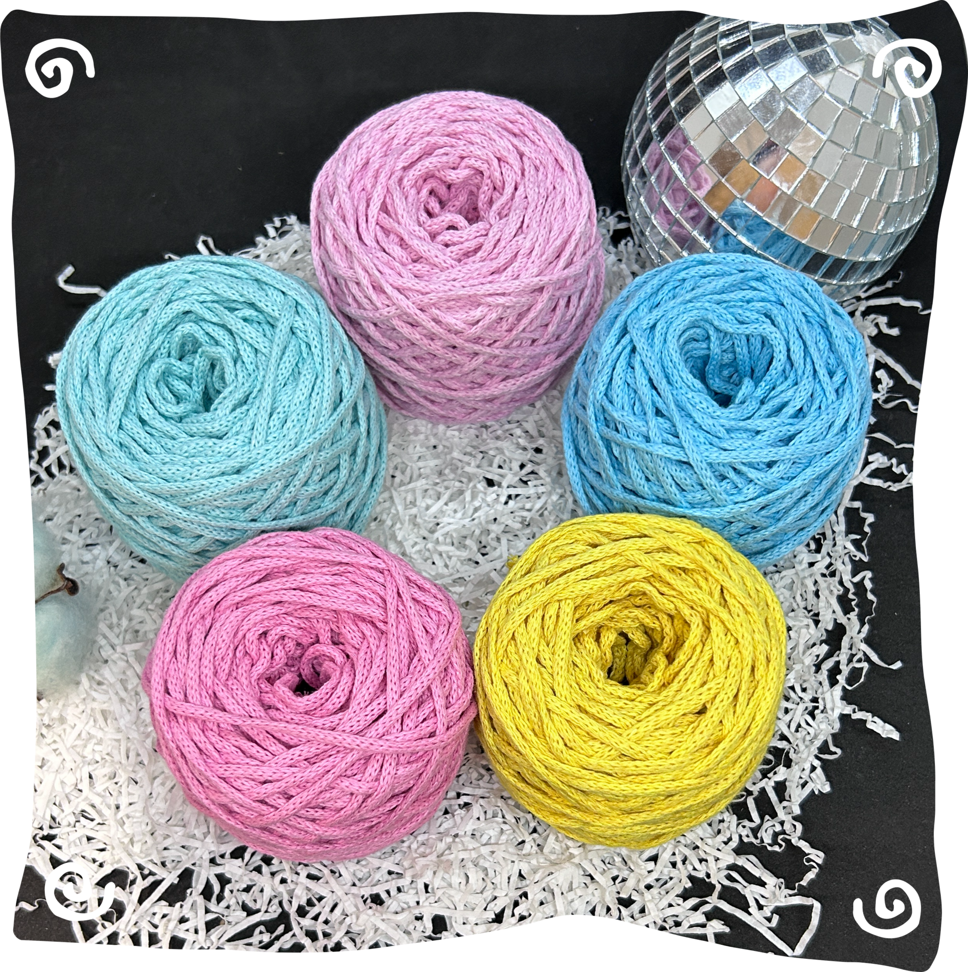 Набор №22 - "Чизкейк" ХБ 3 мм клубок, 5 по 80г, 45м, цвета – 18,19,23,29,30