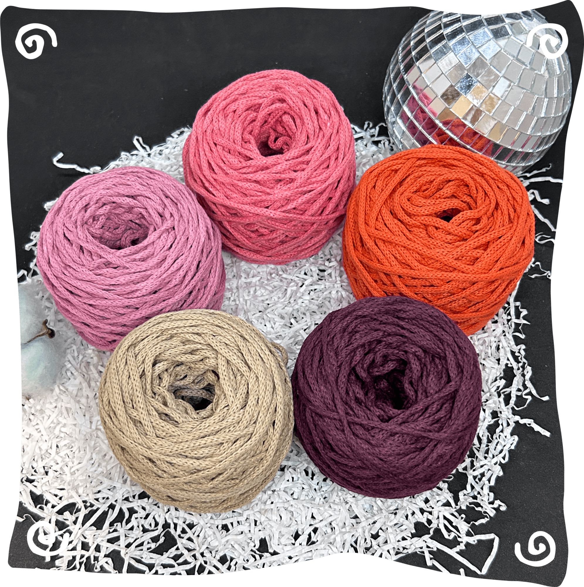 Набор №23 - "Закат" ХБ 3 мм клубок, 5 по 80г, 45м, цвета – 24,25,36,38,40