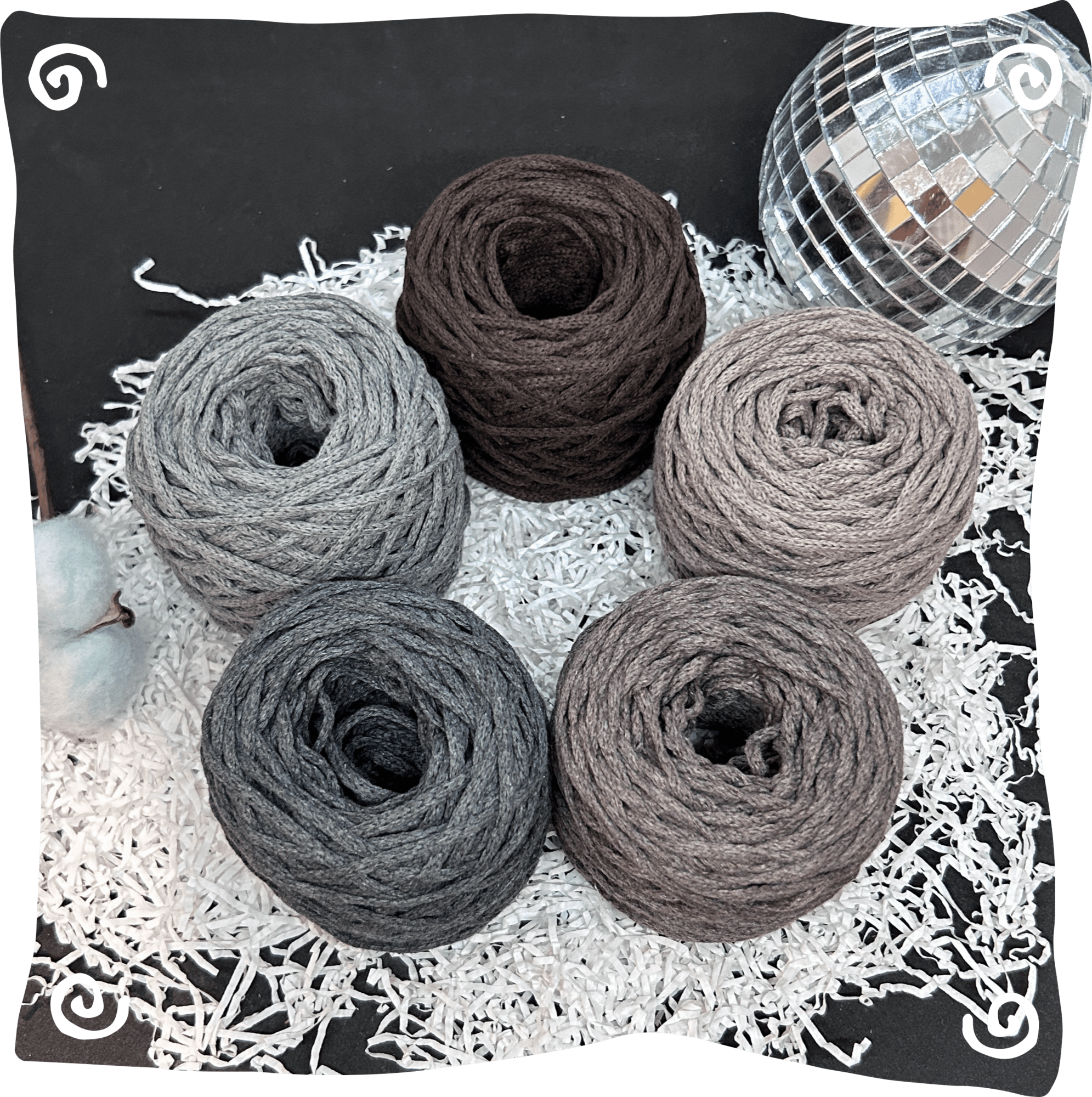 Набор №30 - "Кофе на паркете" ХБ 3 мм клубок, 5 по 80г, 45м, цвета – 4,5,6,8,10