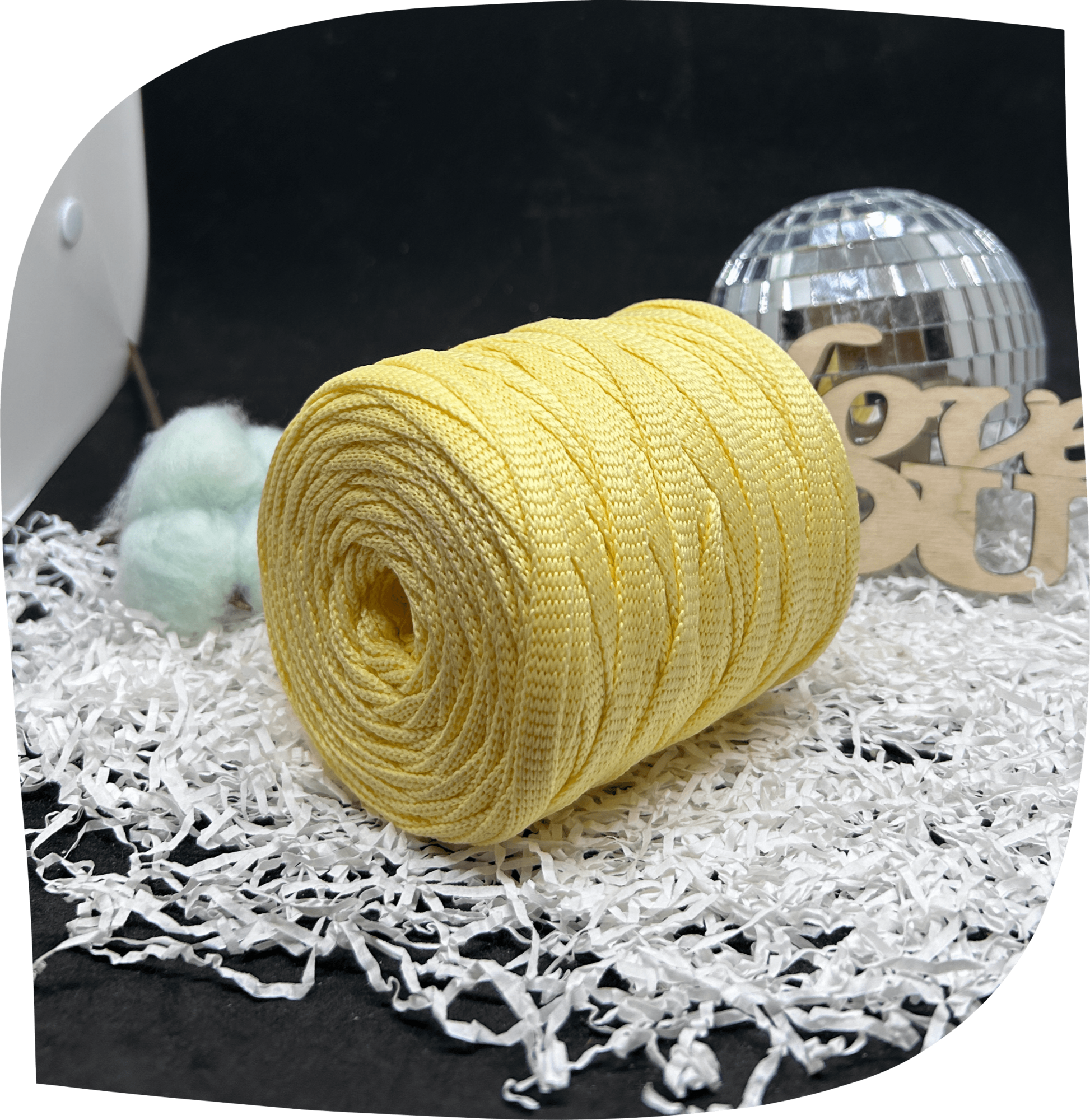 Шнур ПЭ вязаный плоский 7 мм, 200г, 60м,  4006 – светло-желтый