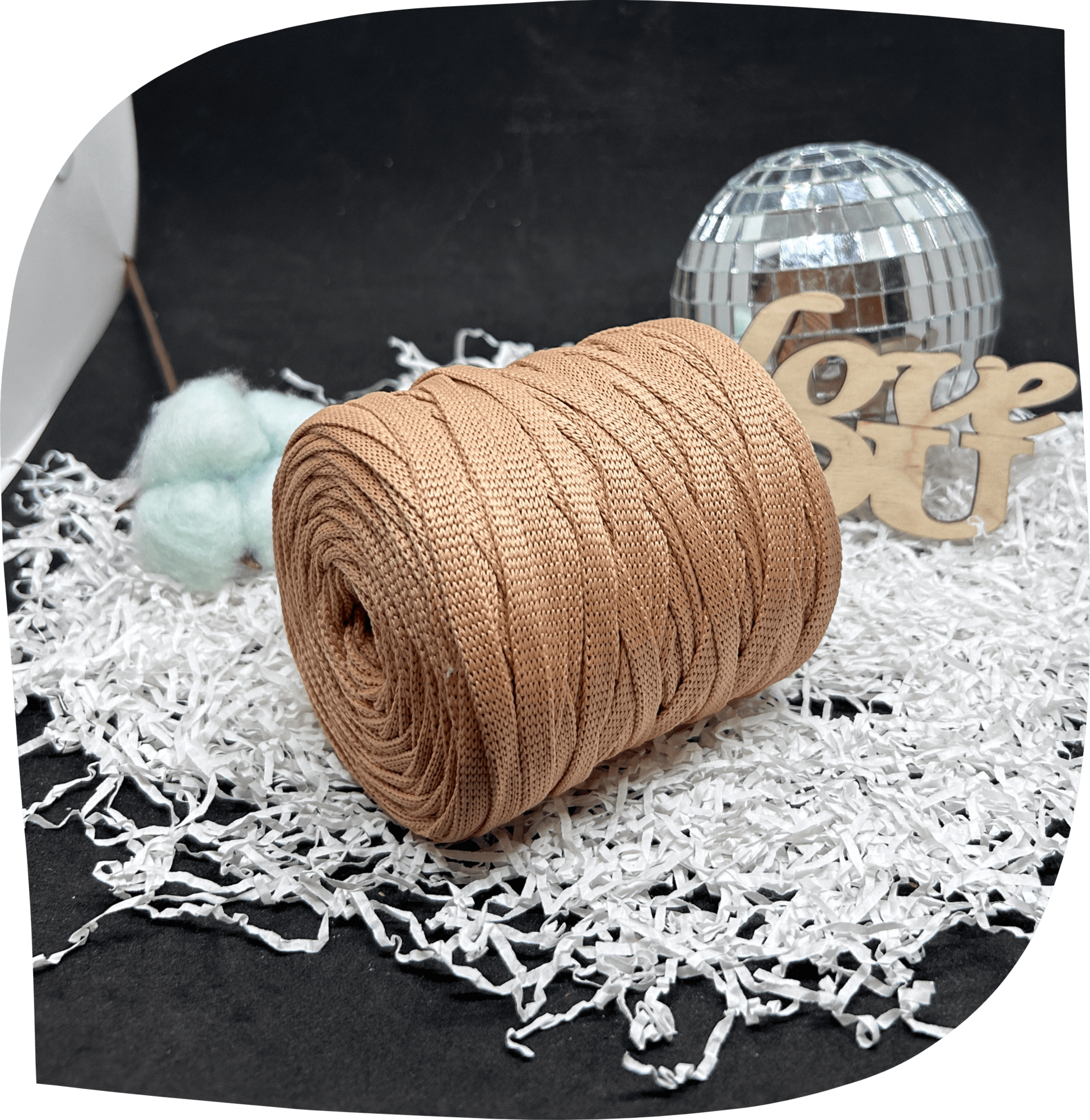 Шнур ПЭ вязаный плоский 7 мм, 200г, 60м,  4005 – розово-бежевый