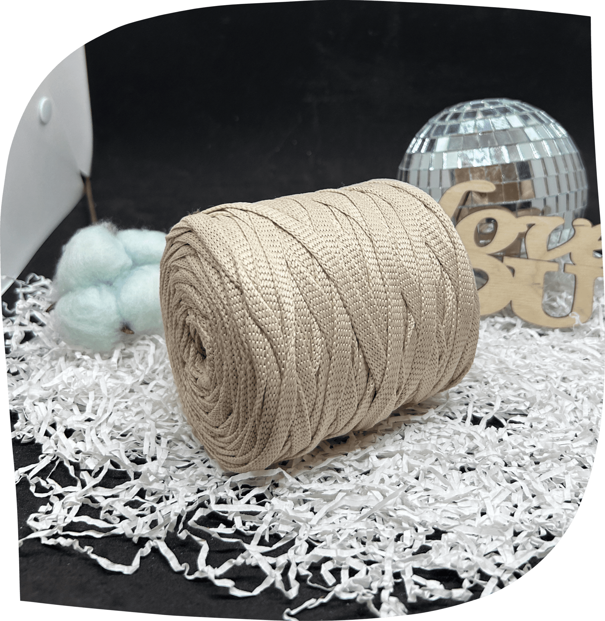 Шнур ПЭ вязаный плоский 7 мм, 200г, 60м,  4003 – светло-бежевый