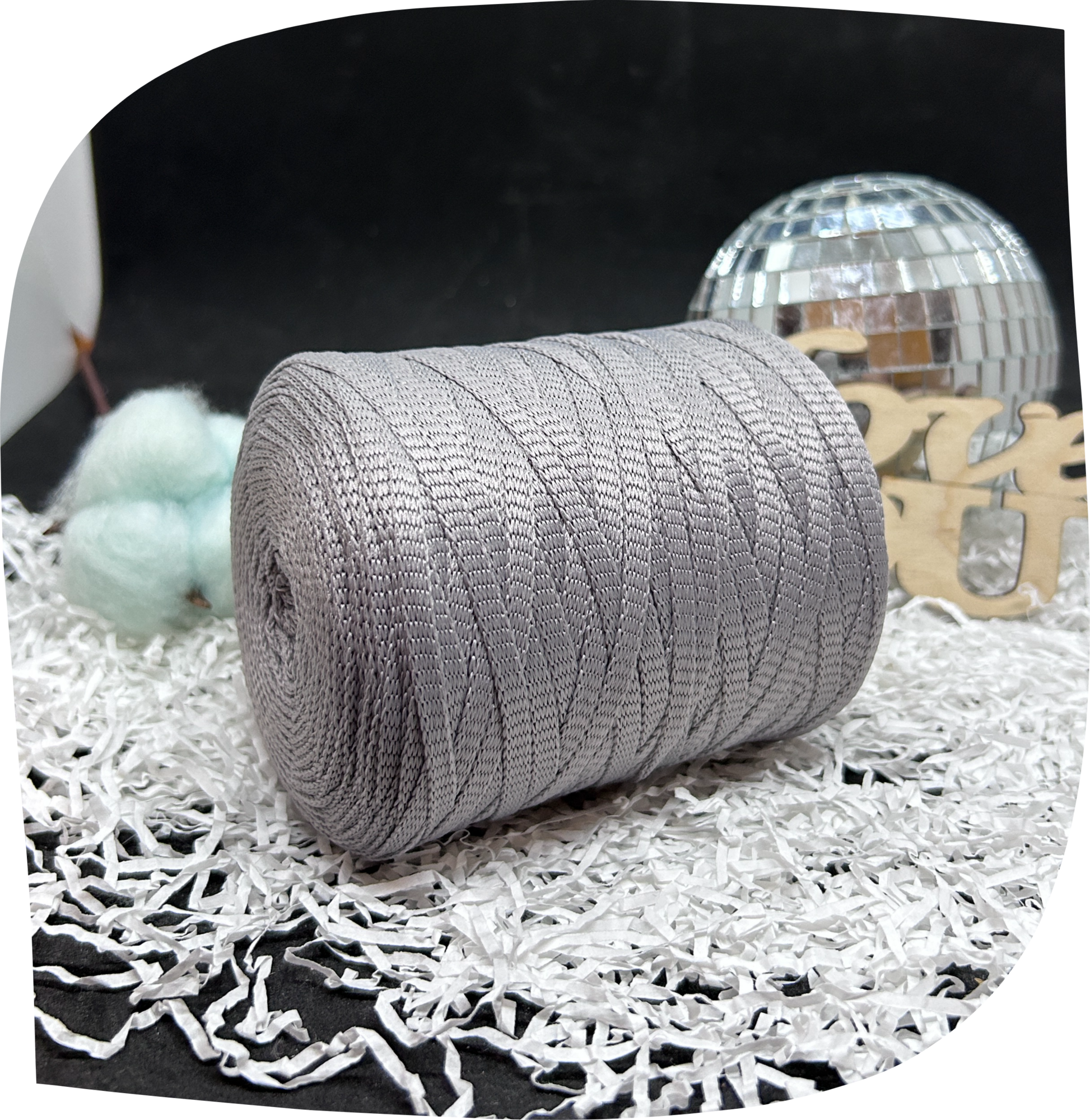 Шнур ПЭ вязаный плоский 5 мм, 200г, 140м,  3014 – светло-серый