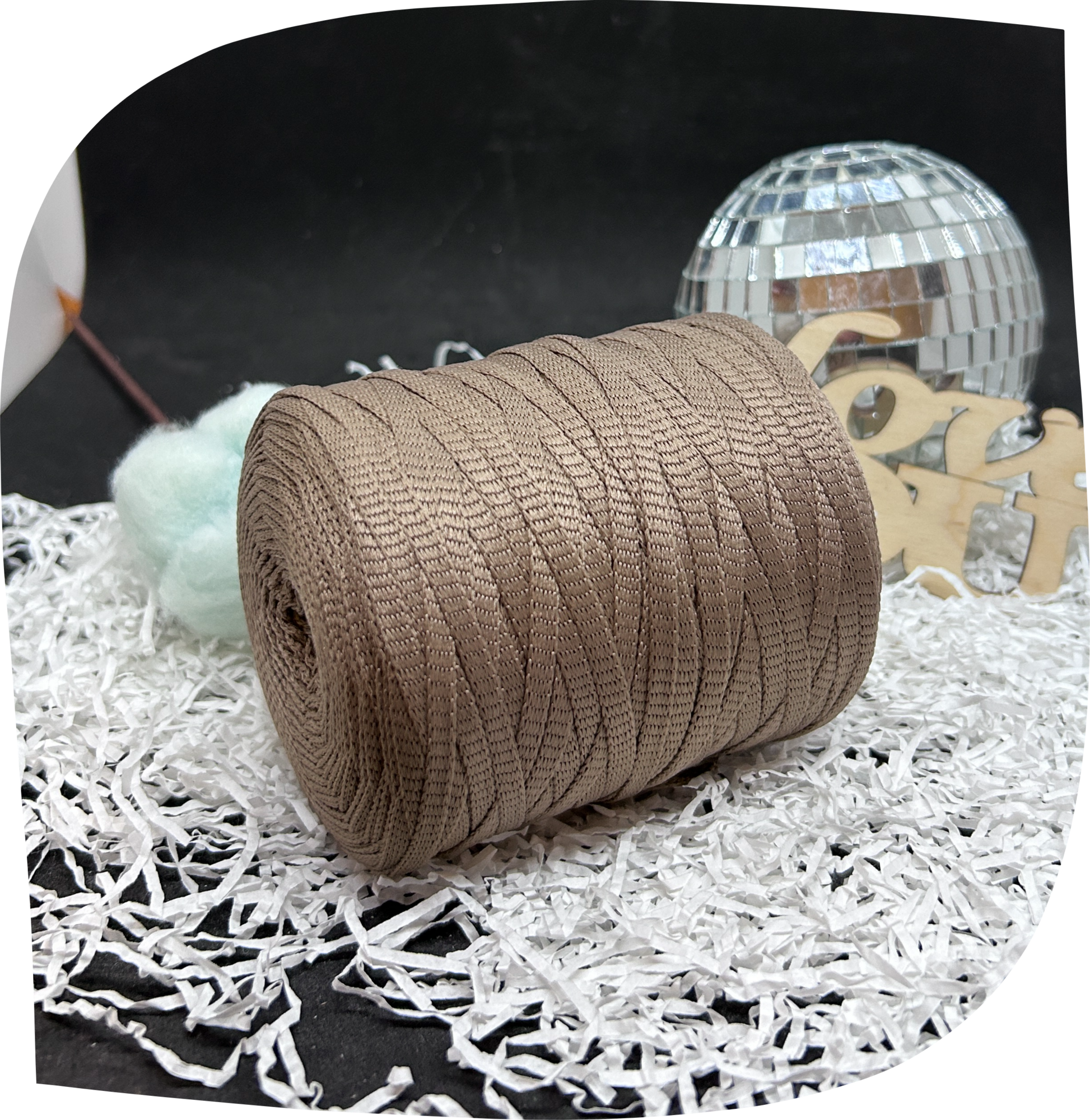 Шнур ПЭ вязаный плоский 5 мм, 200г, 140м,  3009 – кофе