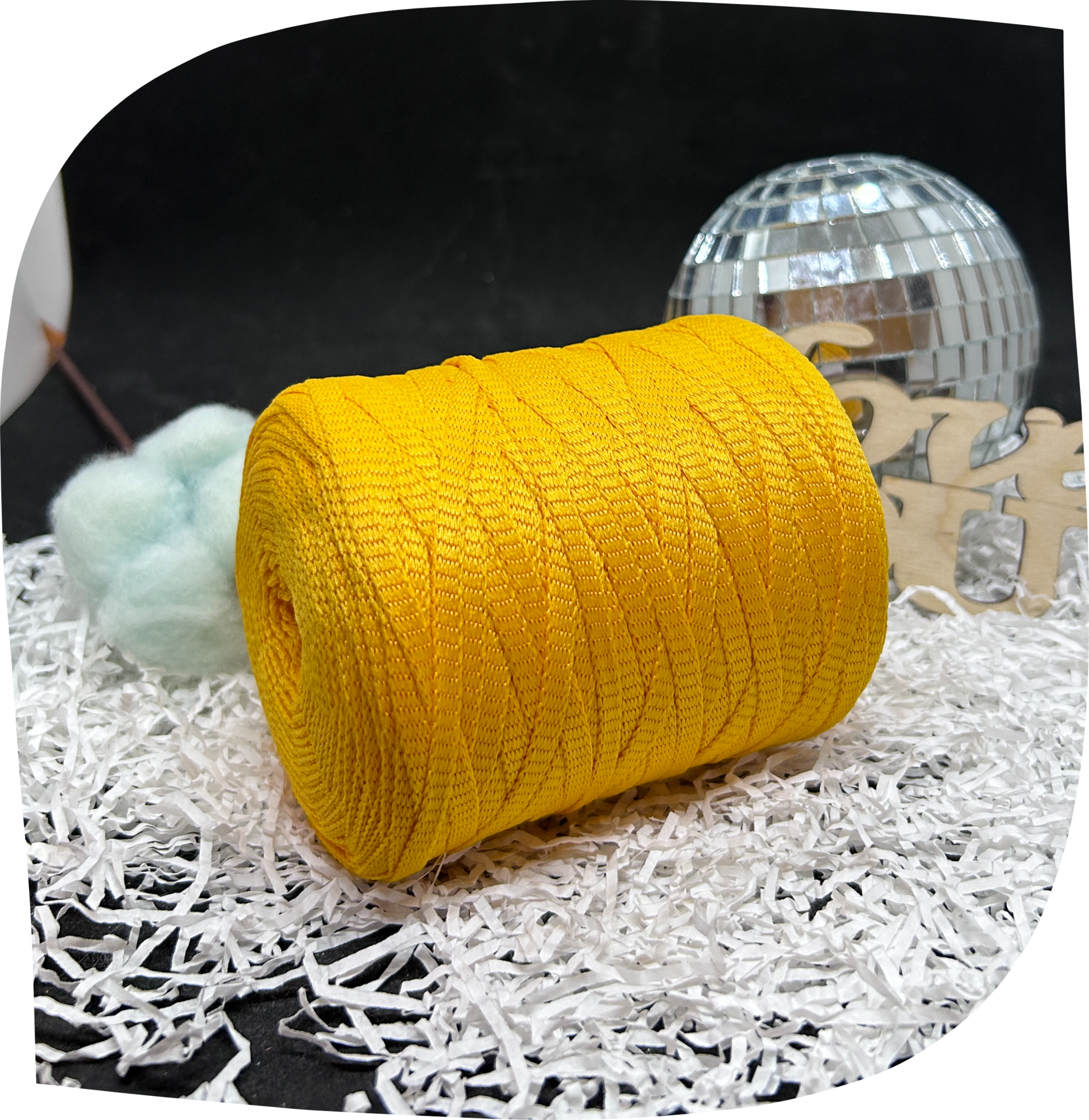 Шнур ПЭ вязаный плоский 5 мм, 200г, 140м,  3008 – желтый