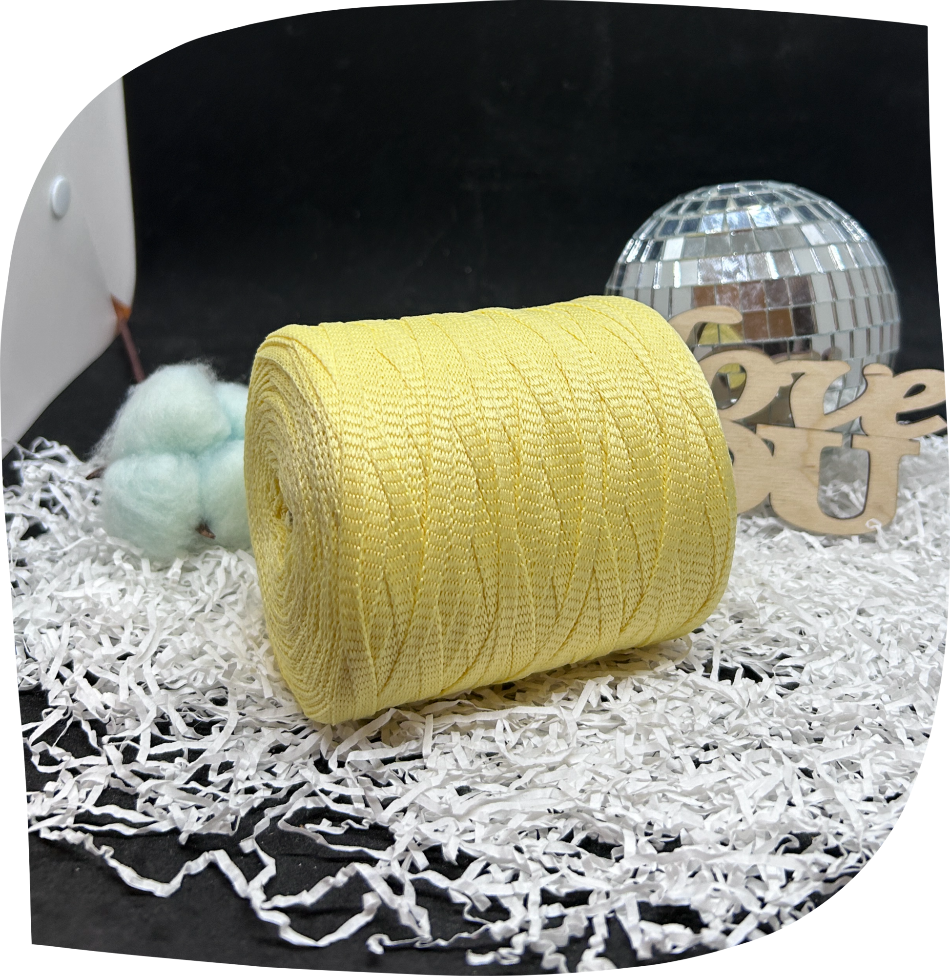 Шнур ПЭ вязаный плоский 5 мм, 200г, 140м,  3006 – светло-желтый