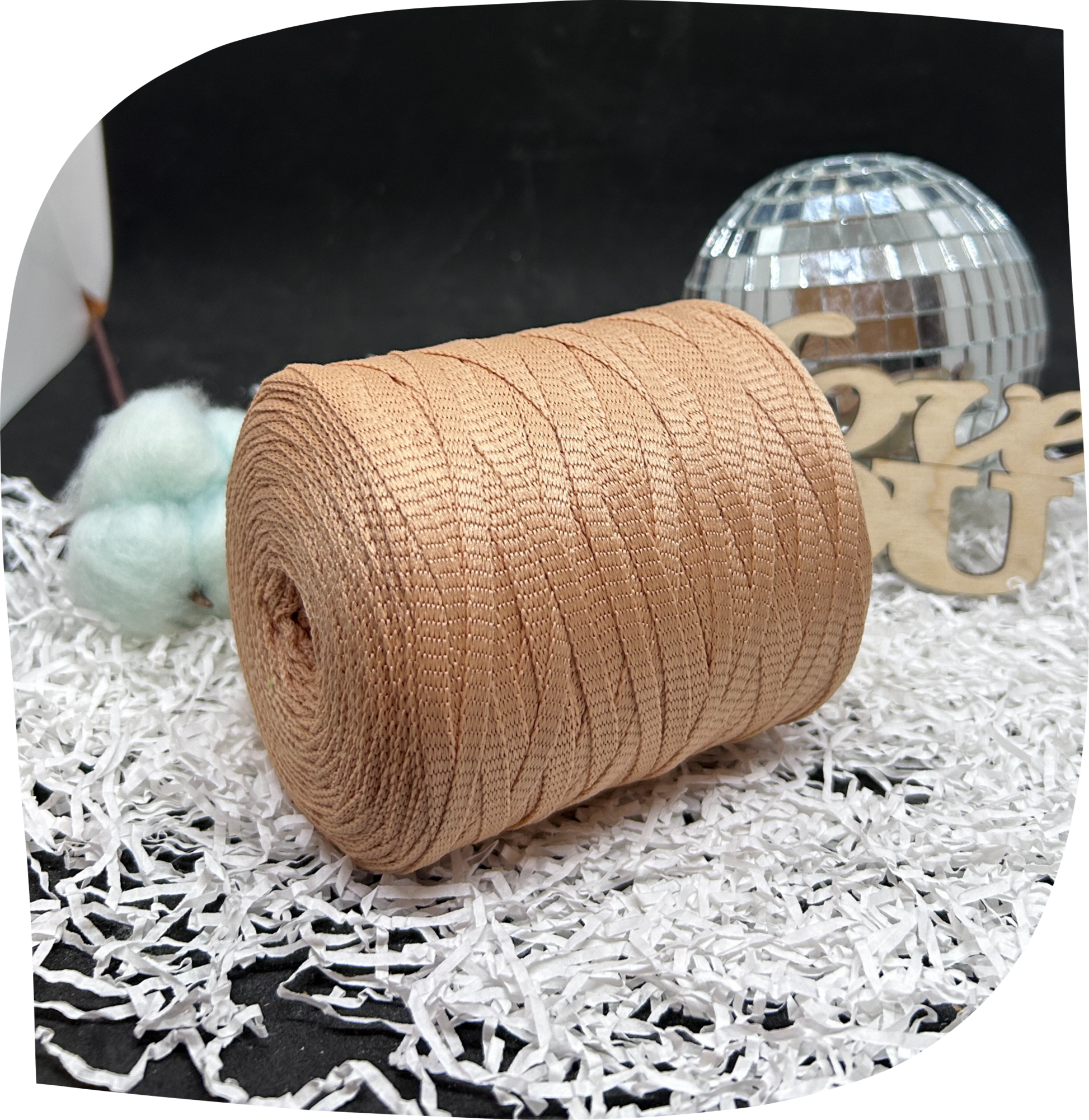 Шнур ПЭ вязаный плоский 5 мм, 200г, 140м,  3005 – розово-бежевый