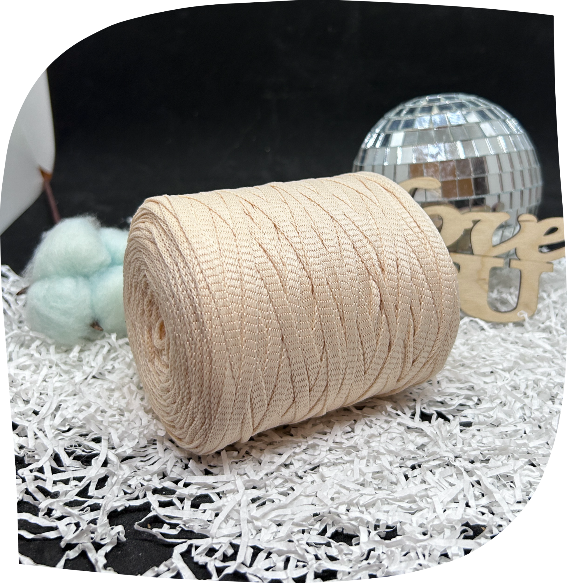 Шнур ПЭ вязаный плоский 5 мм, 200г, 140м,  3003 – светло-бежевый