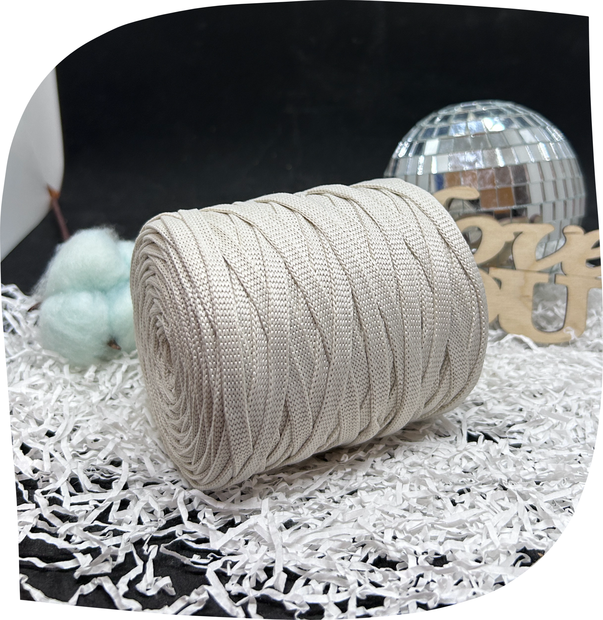 Шнур ПЭ вязаный плоский 5 мм, 200г, 140м,  3002 – молочный