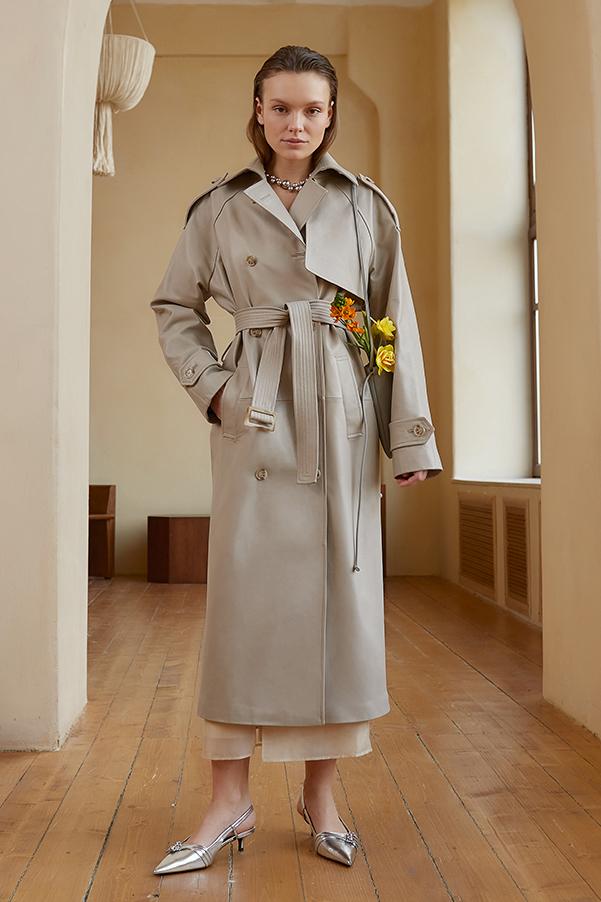 Тренч удлиненный из натуральной кожи