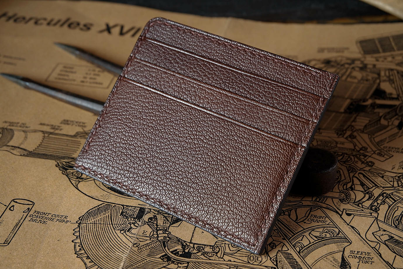 мужской картхолдер, коричневая кожа, кожа козы, французская кожа, Hermes, заказать картхолдер, купить картхолдер, картхолдер под заказ, ручная прошивка, ручная работа