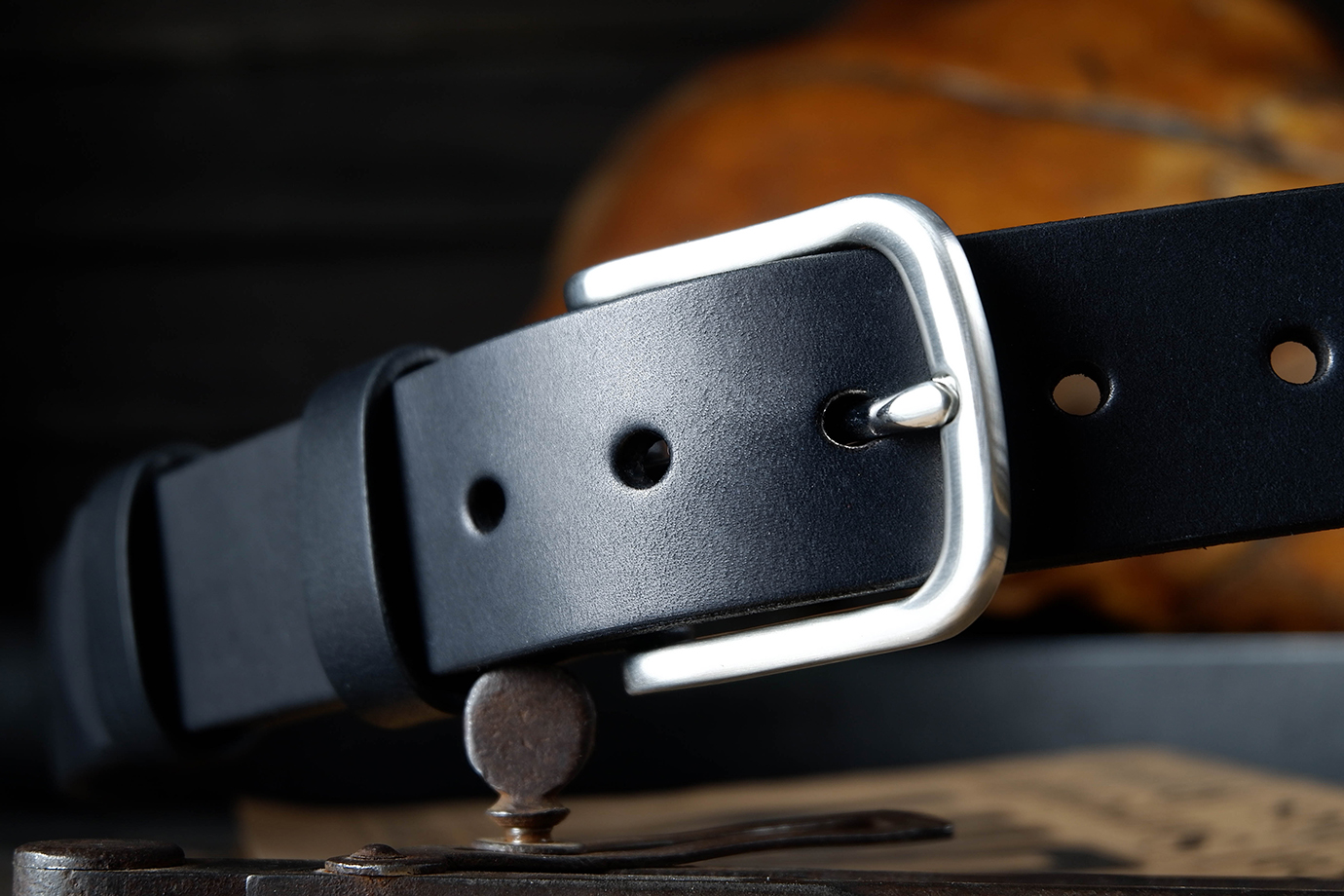 Ремень из черной японской кожи, нержавеющая сталь (JBSS03)