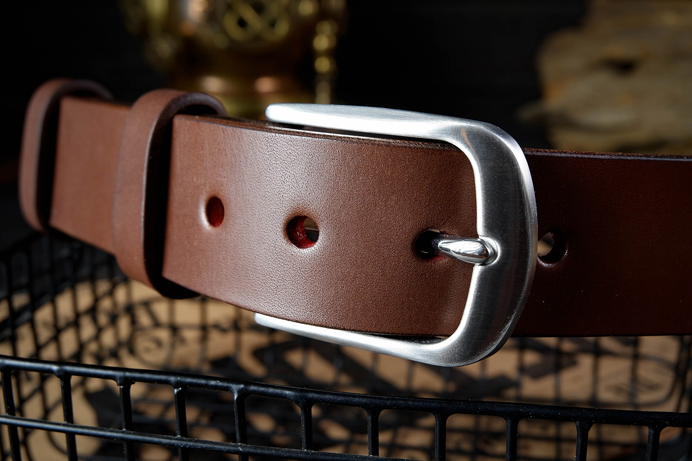 Ремень из коричневой японской кожи, нержавеющая сталь (JBRSS04)