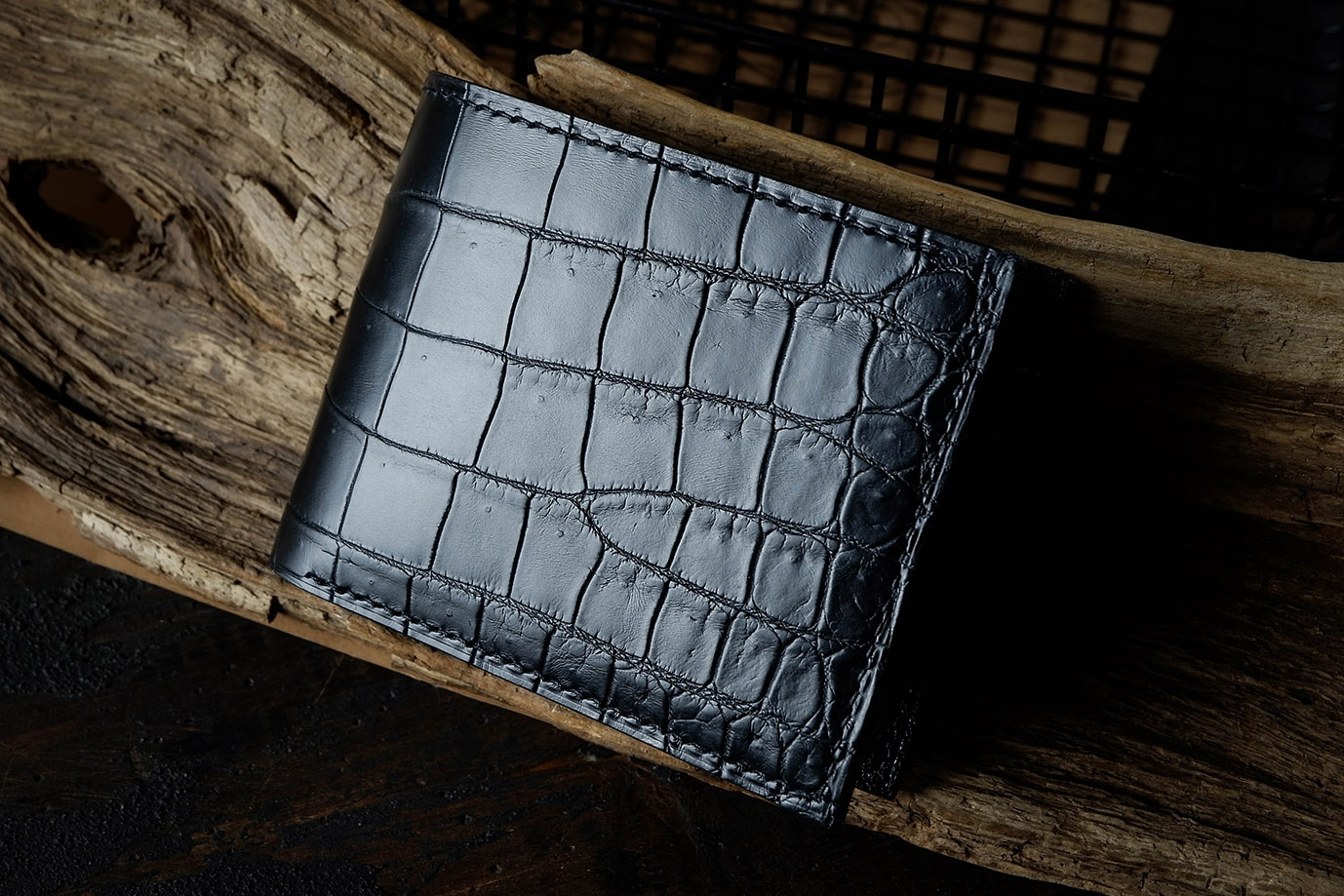 мужское портмоне, мужской кошелек, черная кожа, кожа крокодила, кожа козы, французская кожа, Hermes, заказать портмоне, купить портмоне, портмоне под заказ, ручная прошивка, ручная работа, натуральная кожа