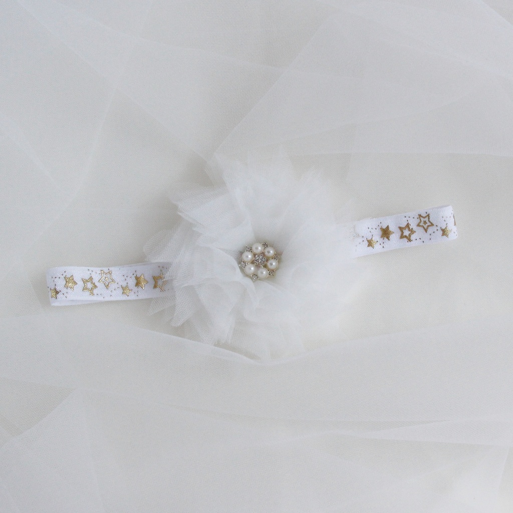 Повязка на голову "Фатиновый цветок" белый