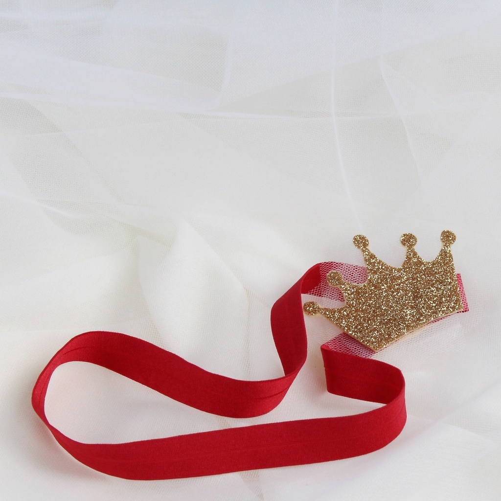 Повязка на голову "Золотая корона" на красной резинке