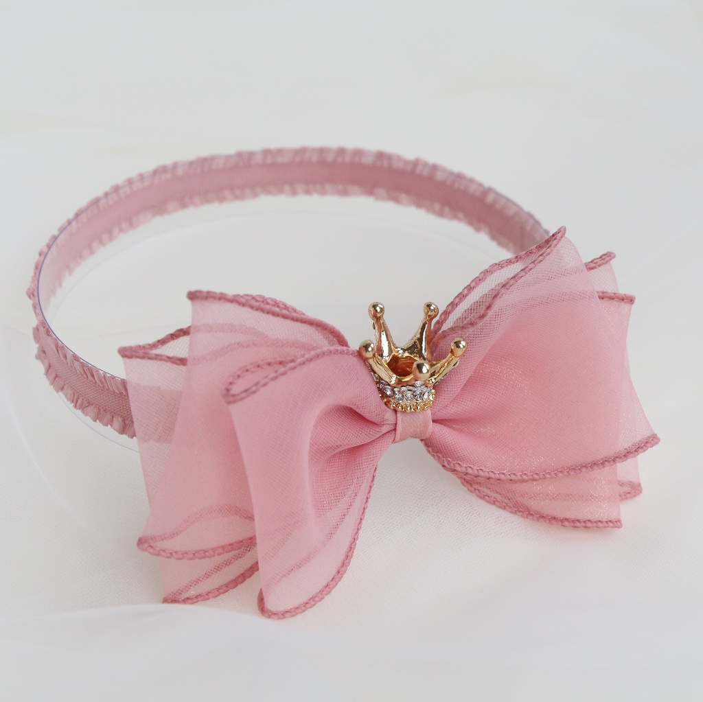 Повязка на голову "Пышный бант с короной" розовый цвет