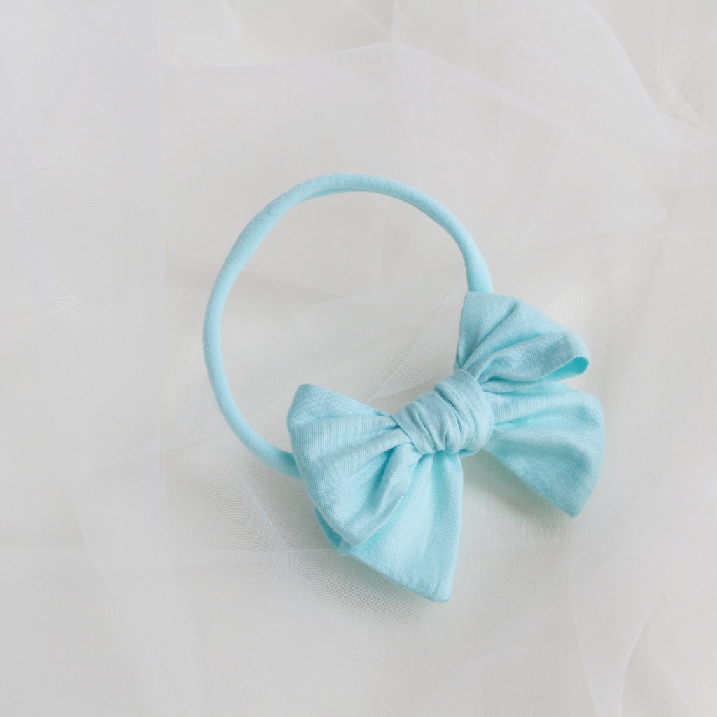 Повязка на голову "Хлопковый бант" цвет небесно-голубой