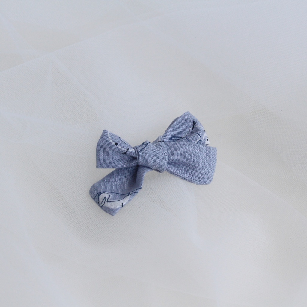 Заколка-зажим "Хлопковый бант" серый с птицами