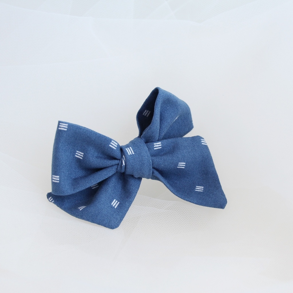Заколка-зажим "Хлопковый бант" серо-синий с принтом