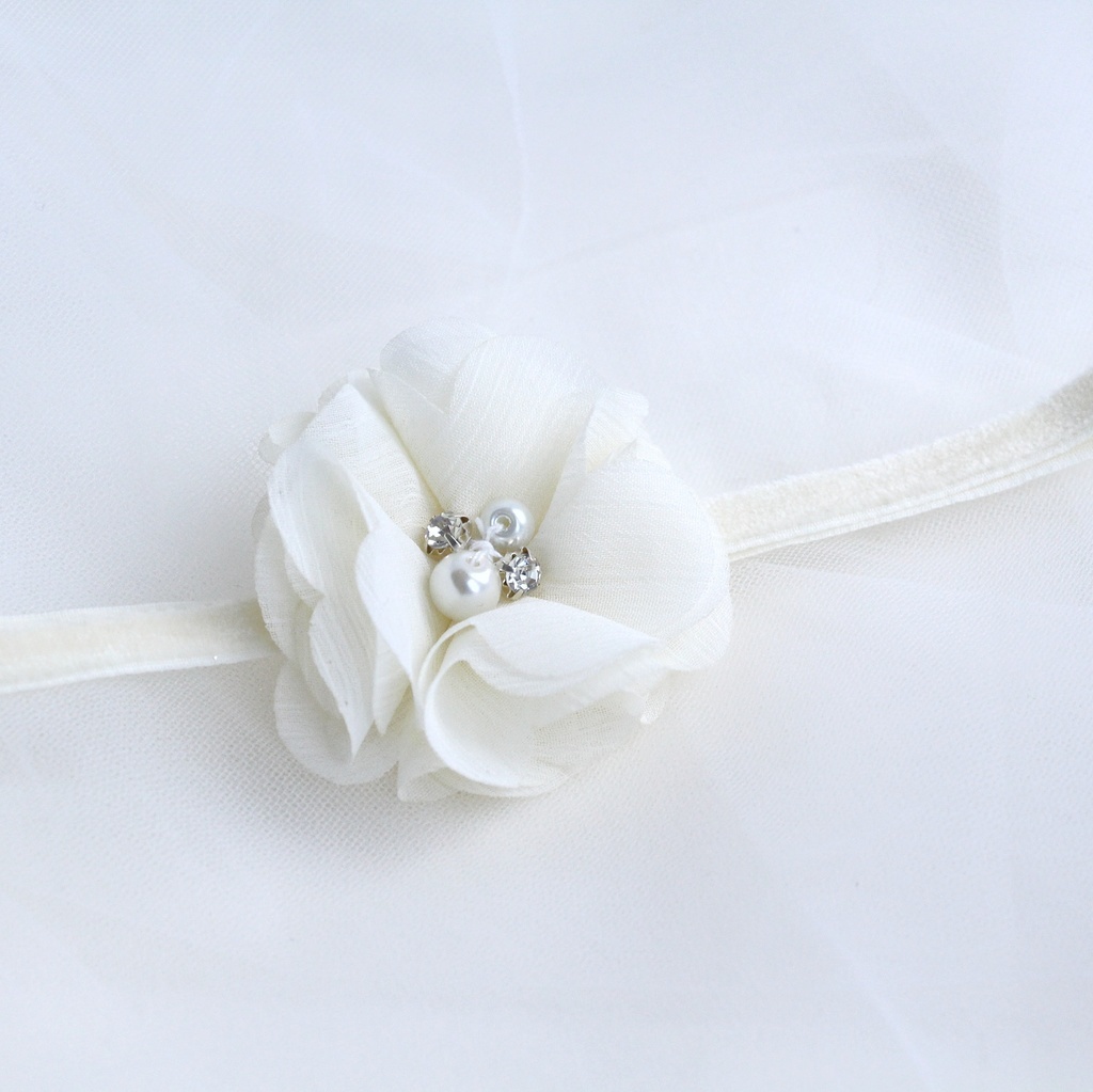 Повязка на голову "Шифоновый цветок" кремовый