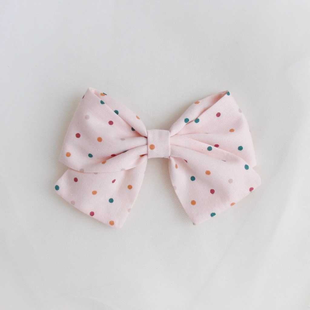 Заколка-зажим "Хлопковый бант" пудровый в горошек