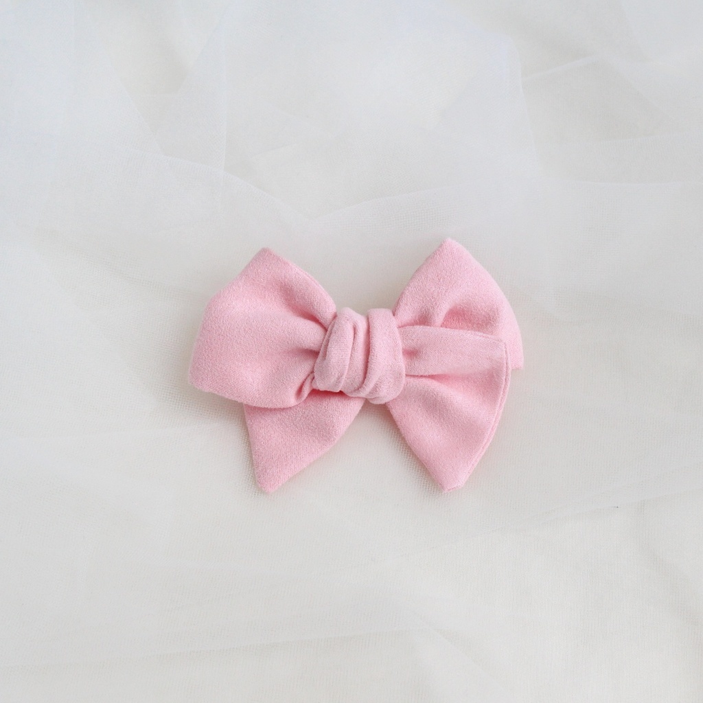 Заколка-зажим "Замшевый бантик" щербет розовый