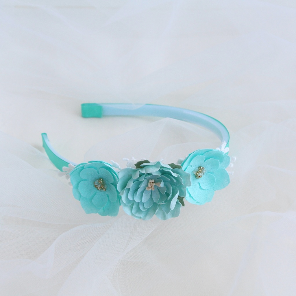 Ободок "Нежные цветы" тиффани и мятный