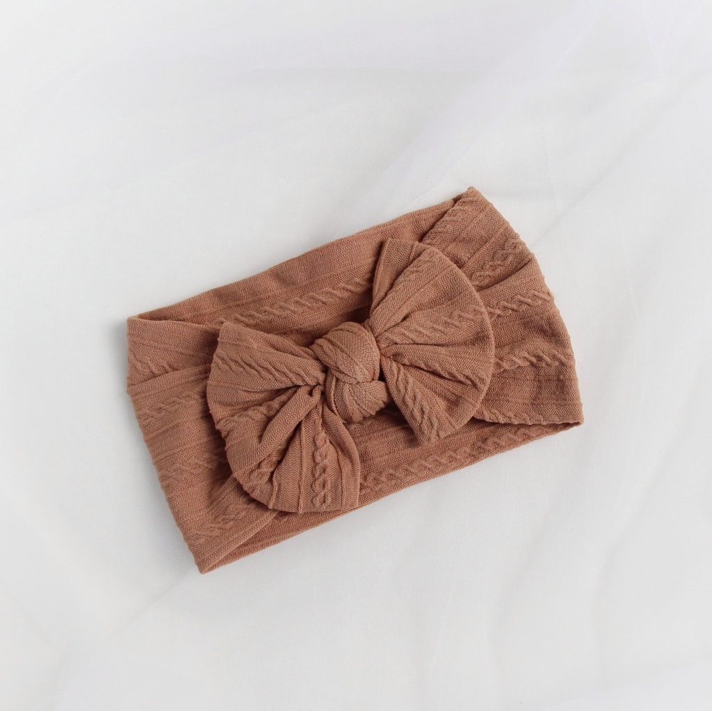 Повязка на голову "Широкий бант с узором" светло-коричневый