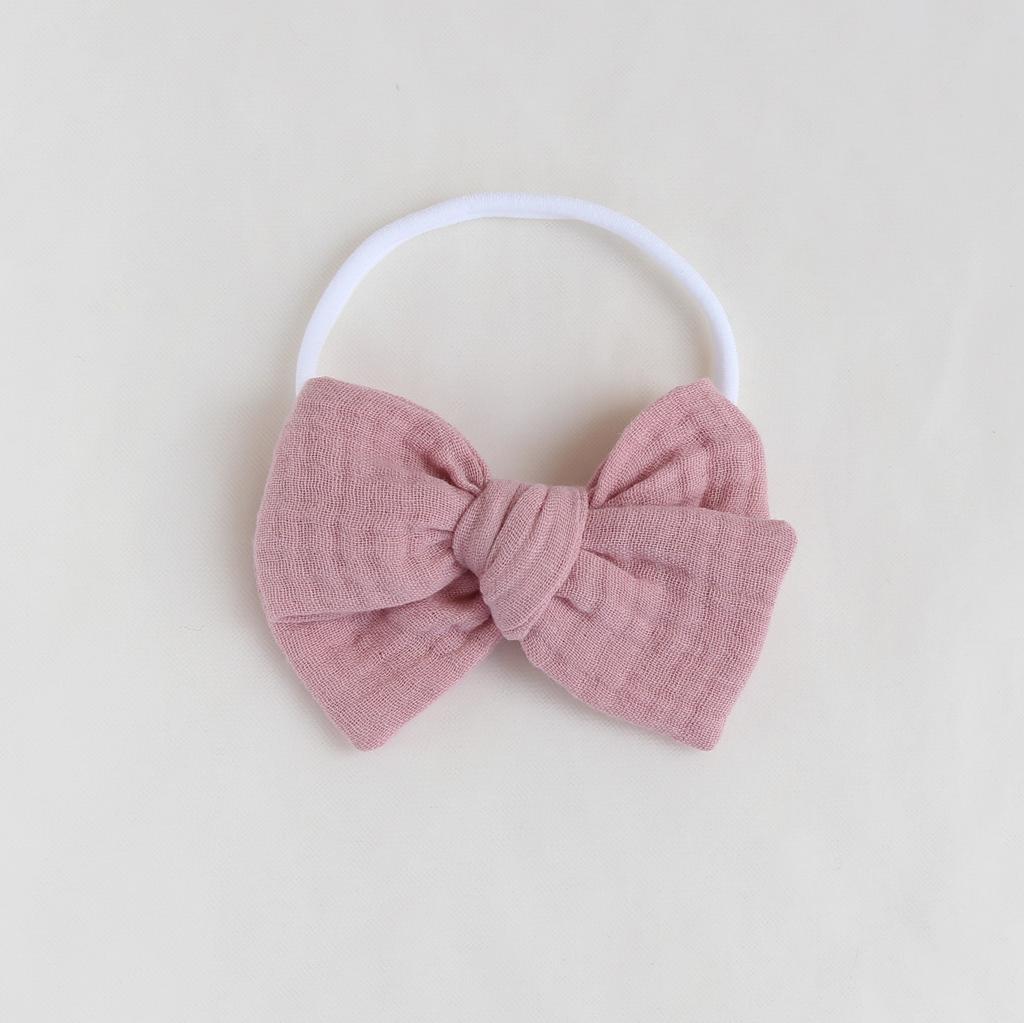 Повязка на голову "Муслиновый бант" пыльно-розовый
