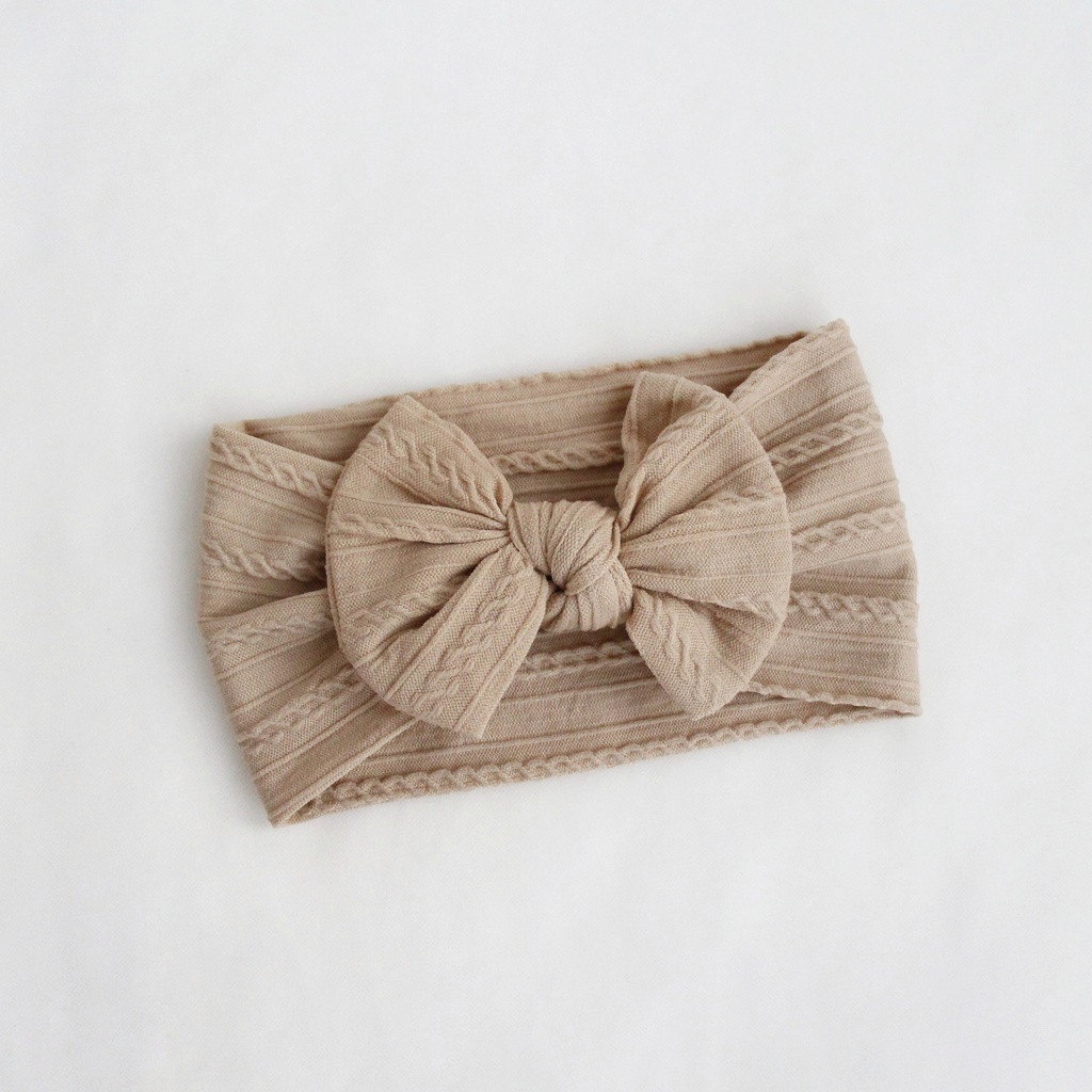 Повязка на голову "Широкий бант c узором" бежевый