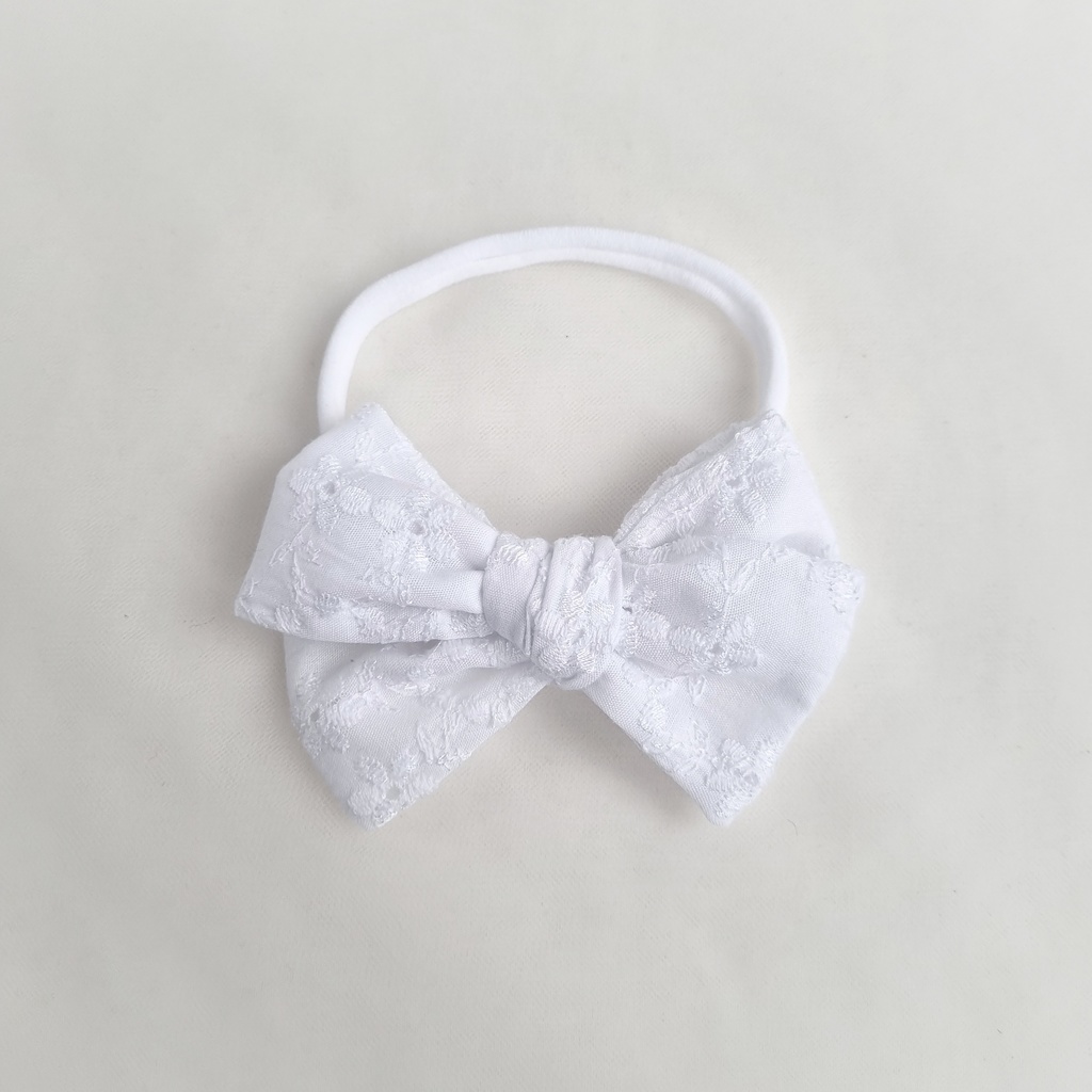 Повязка на голову "Хлопковый бант с вышивкой" белый