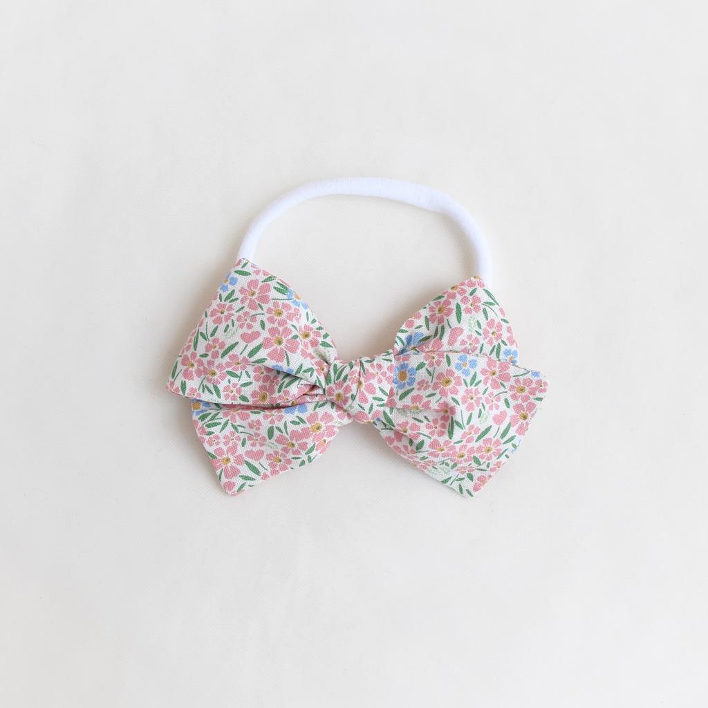 Повязка на голову "Хлопковый бант" розовые цветочки