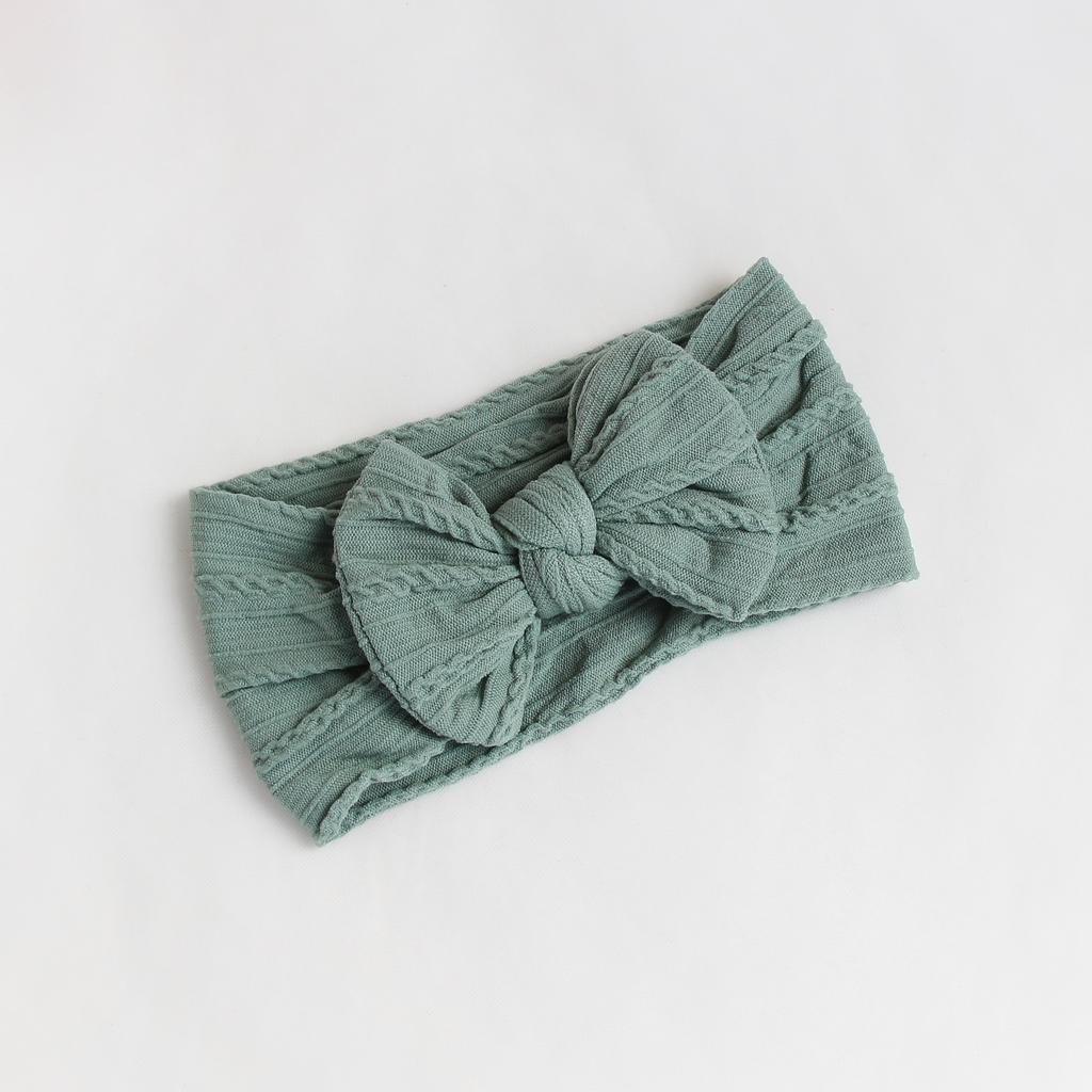 Повязка на голову "Широкий бант c узором" шалфей