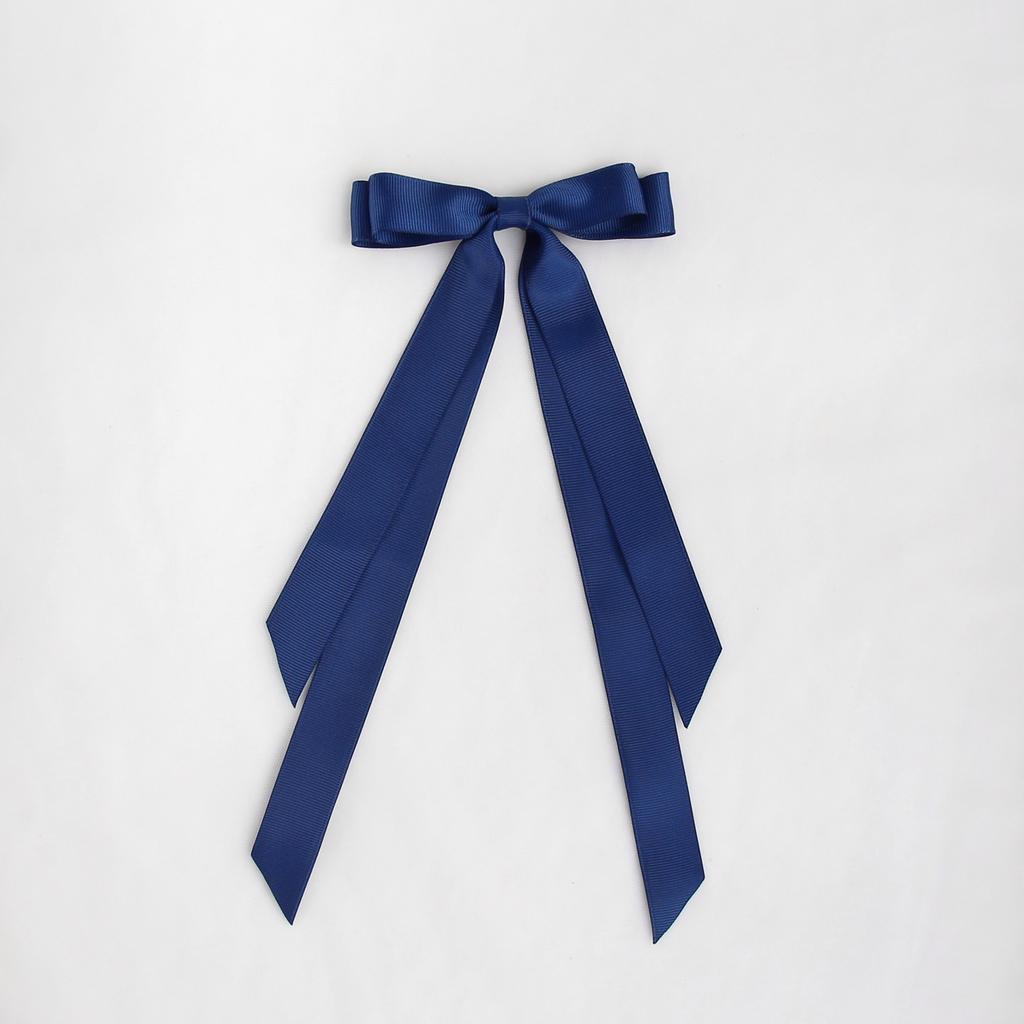 Заколка-зажим "Длинный репсовый бант" темно-синий