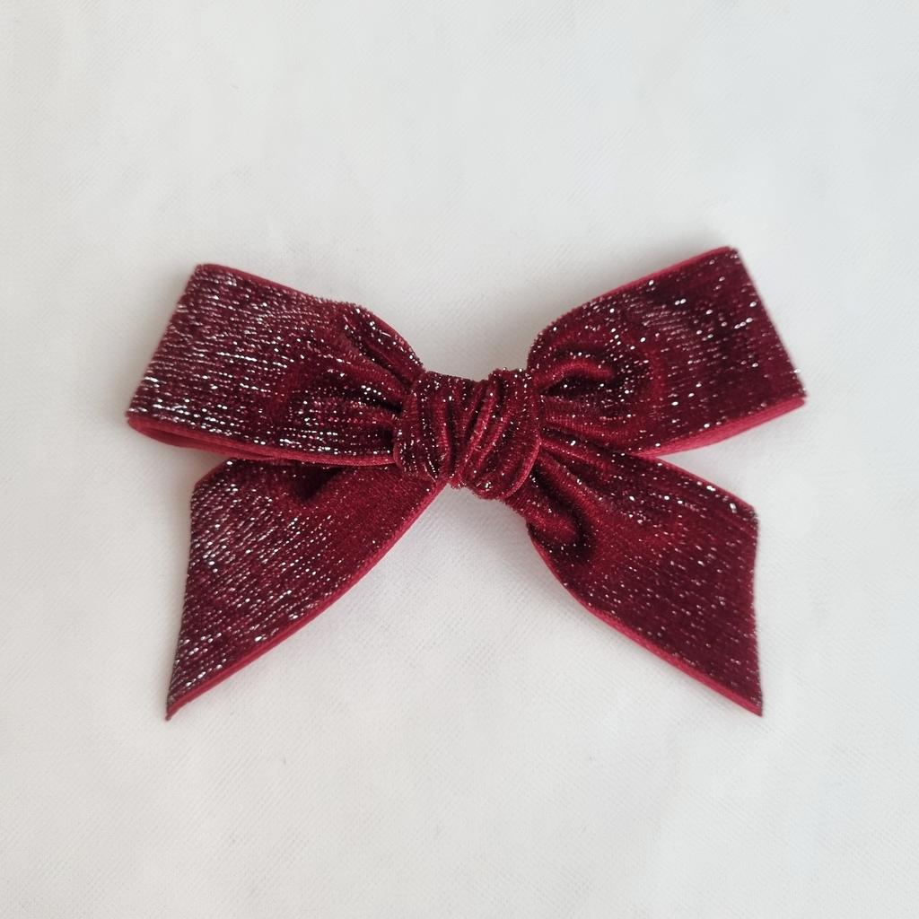 Заколка зажим "Бархатный блестящий бант" бордовый