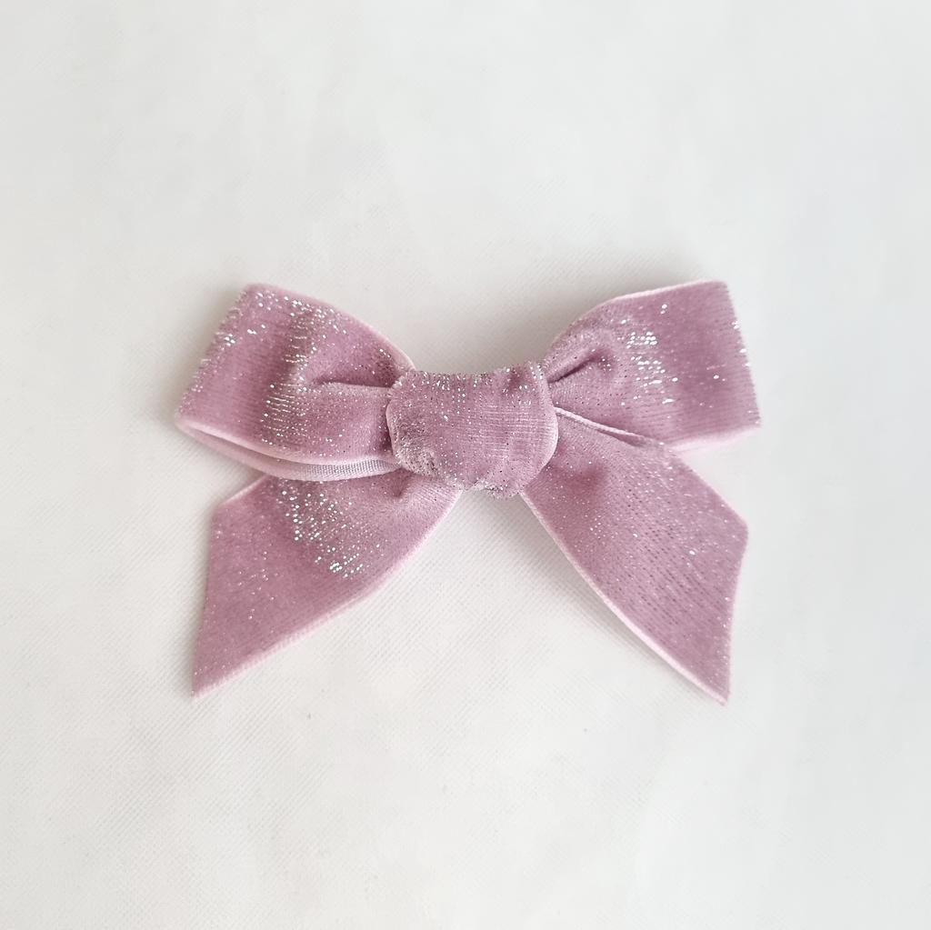 Заколка зажим "Бархатный блестящий бант" пыльно-розовый