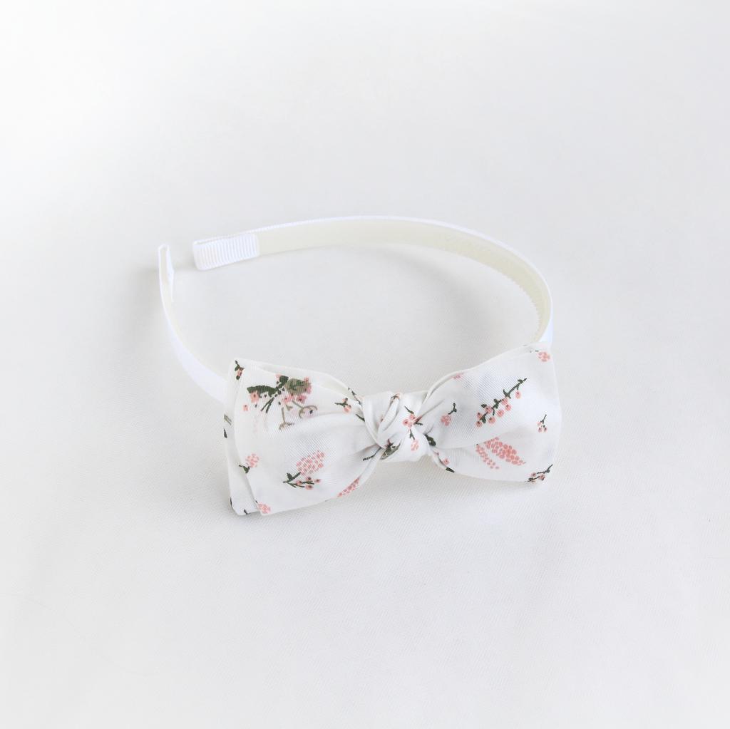 Ободок "Бант узелок" белый с цветами
