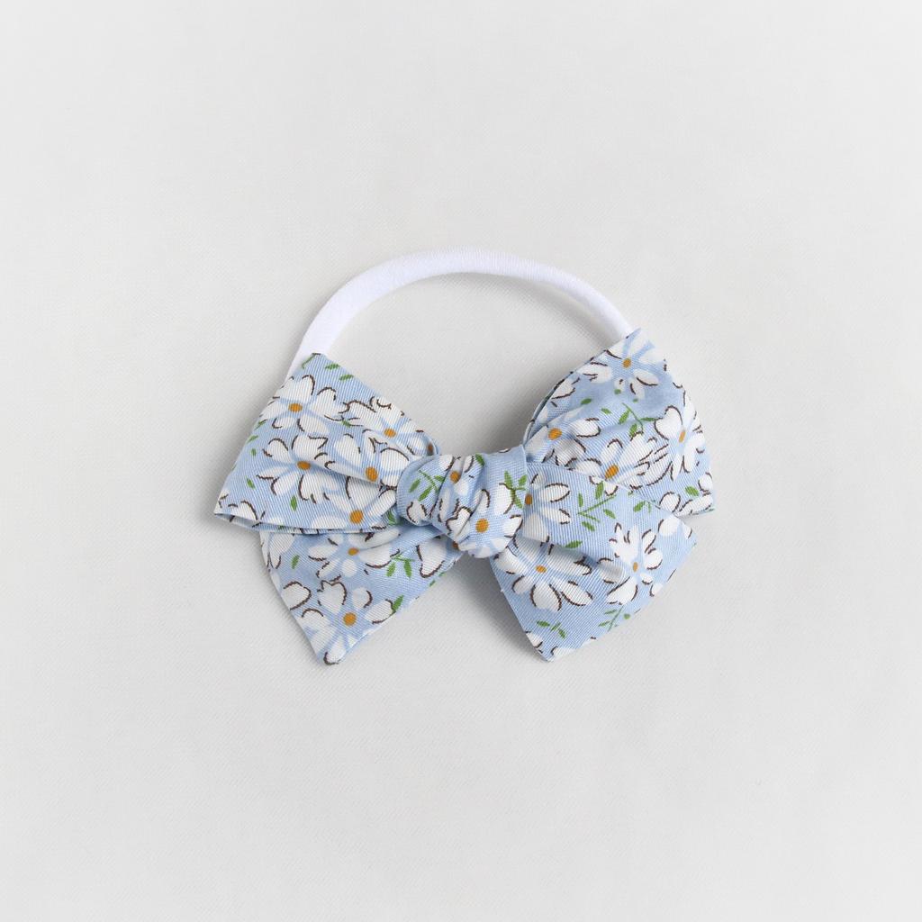 Повязка на голову  "Хлопковый бант" ромашки на голубом