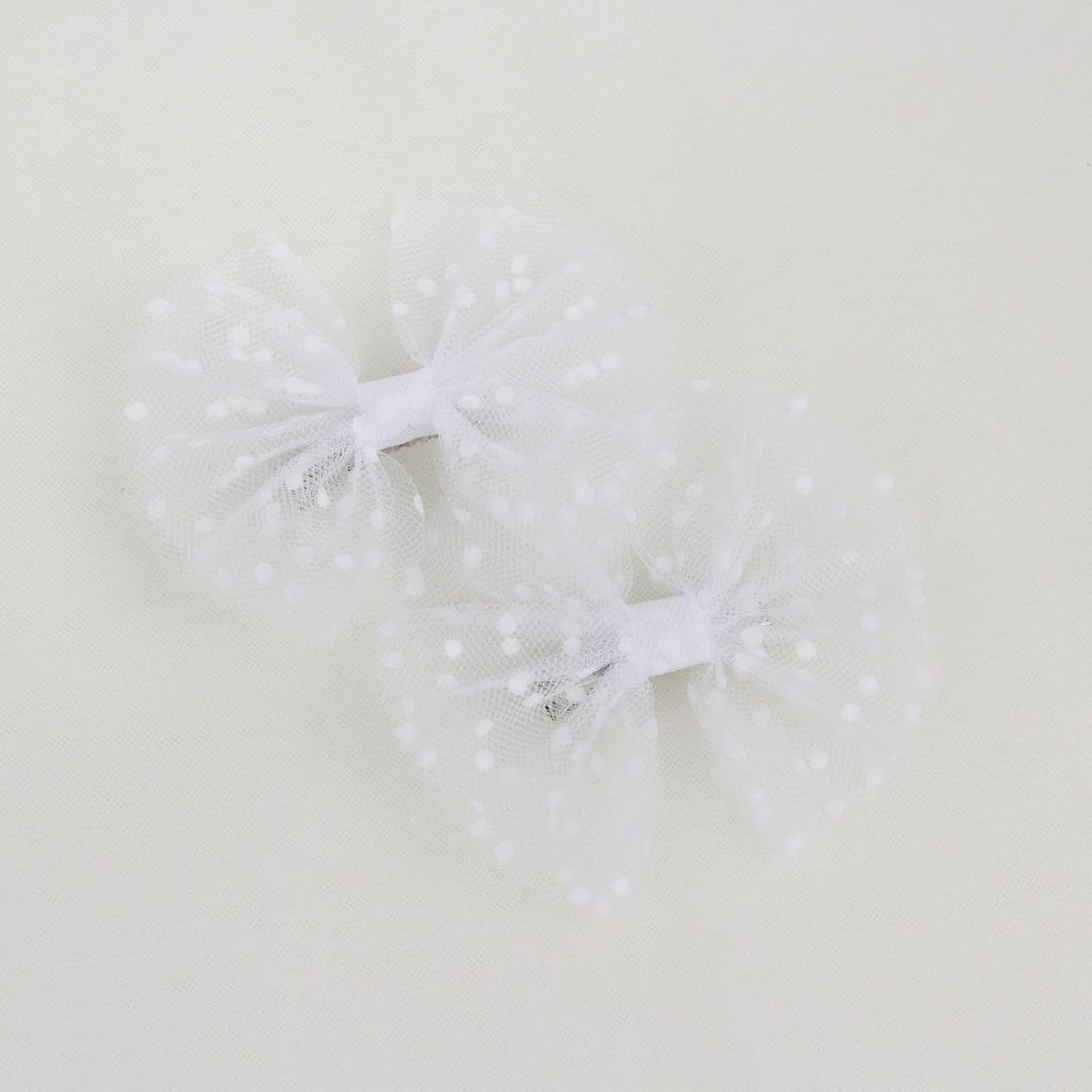 Заколка "Фатиновый бантик" белый в горошек