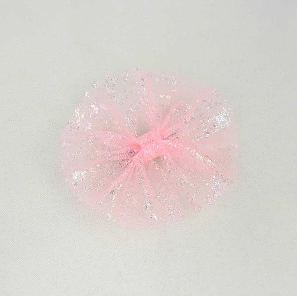 Заколка "Фатиновый бантик" розовый с перламутровым принтом