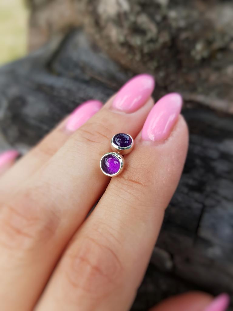 Серьги гвоздики с аметистом