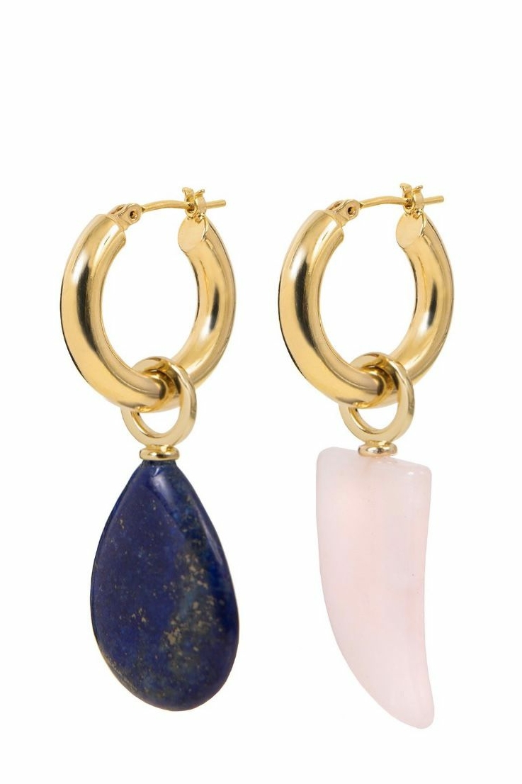 Серьги Polish с лазуритом и розовым кварцем